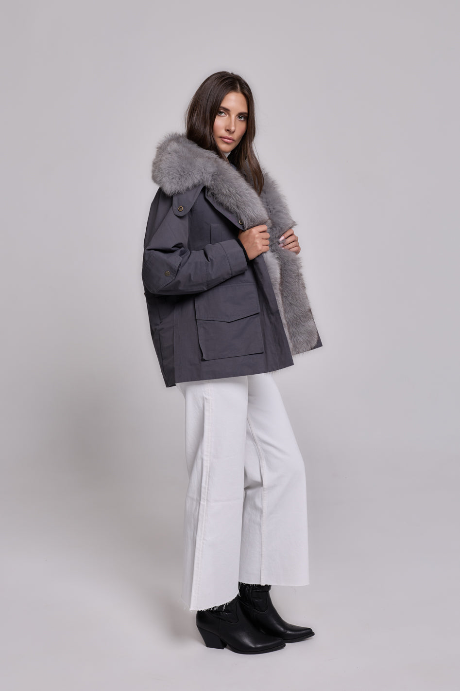 Parka ARMY GREY in Misto Cotone Impermeabile