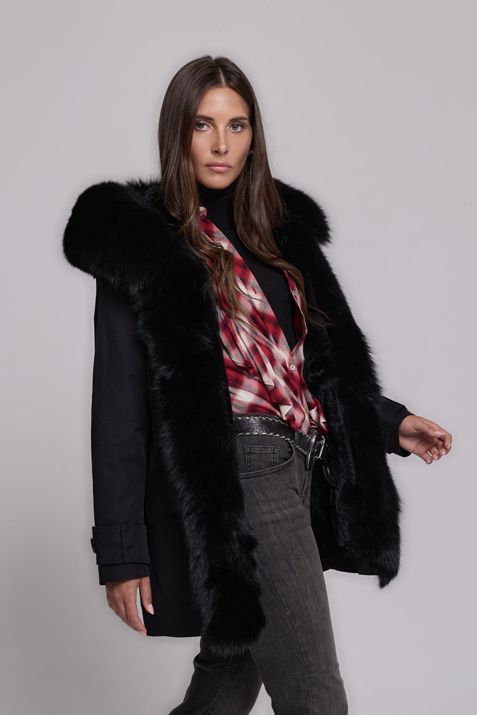 Parka long in misto cotone impermeabile Fox Black
