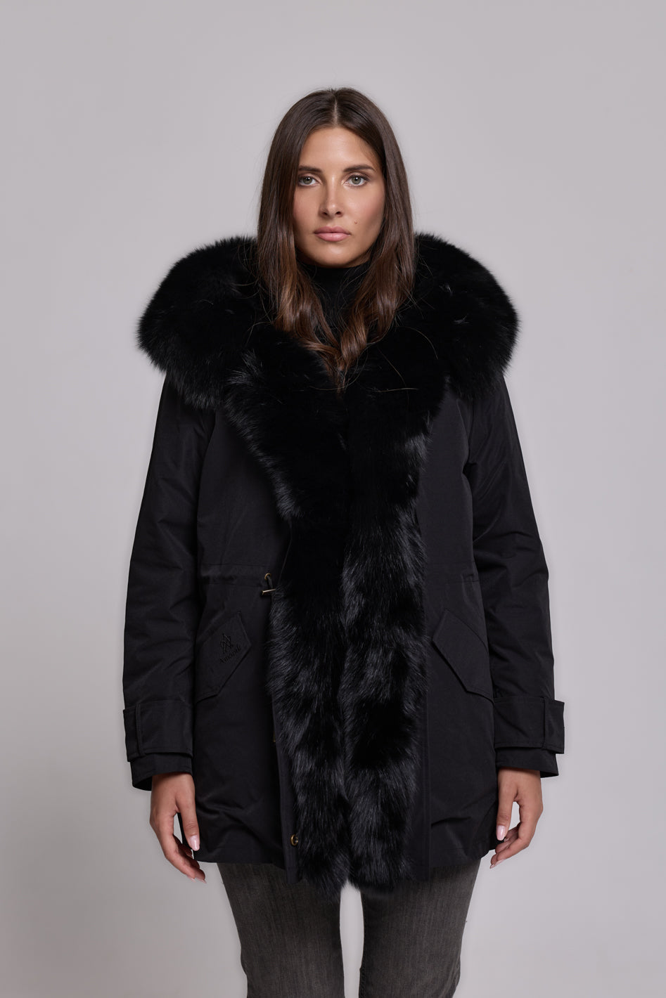 Parka long in misto cotone impermeabile Fox Black