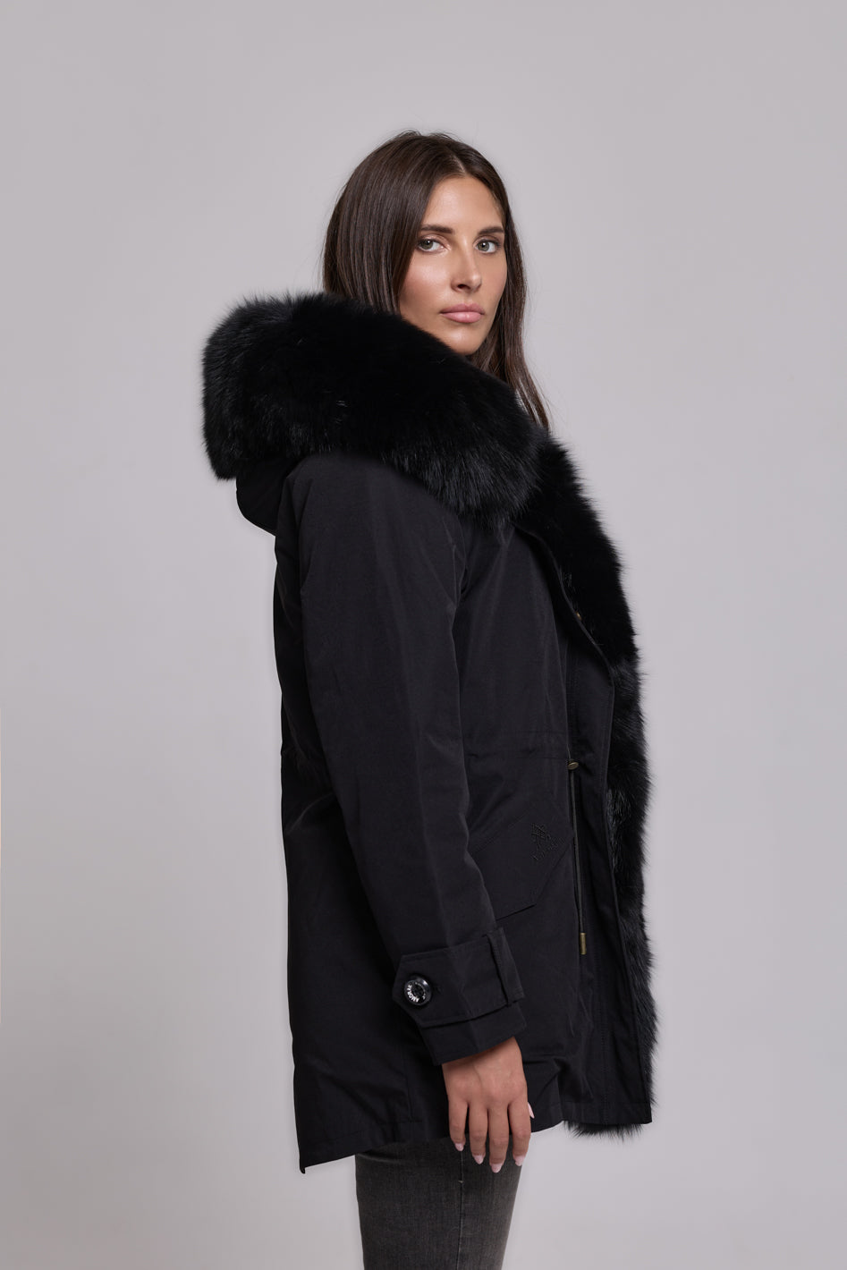 Parka long in misto cotone impermeabile Fox Black