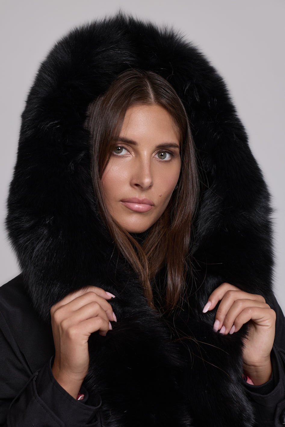 Parka long in misto cotone impermeabile Fox Black
