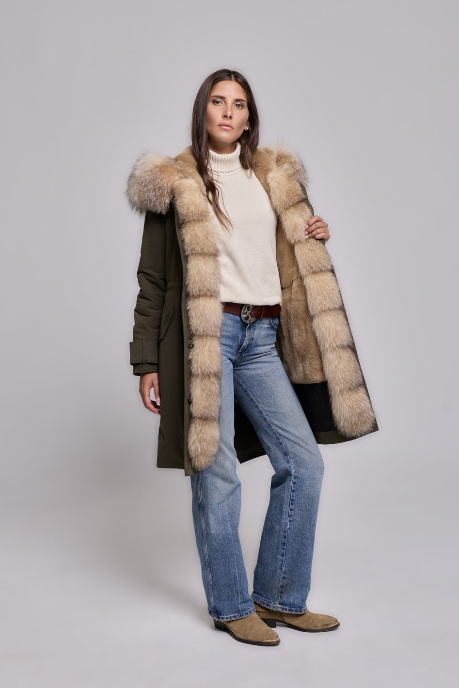 Parka X-long in misto cotone impermeabile Fox Cristal