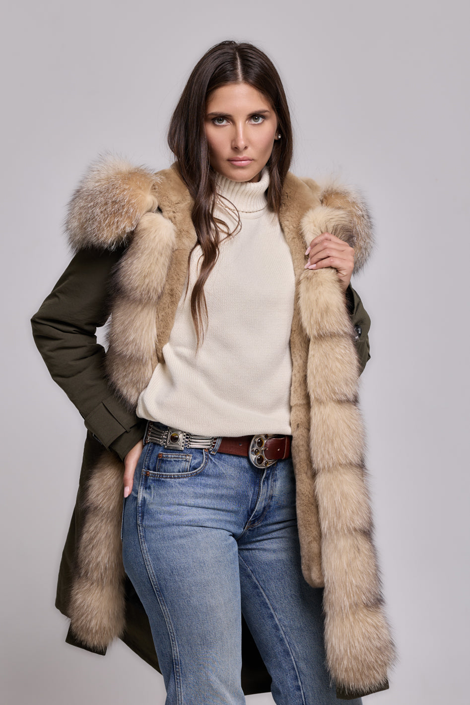 Parka X-long in misto cotone impermeabile Fox Cristal