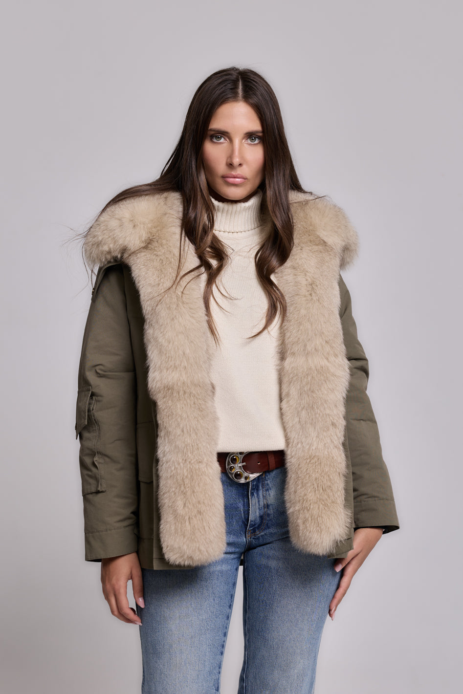 Parka ARMY  BEIGE in Misto Cotone Impermeabile