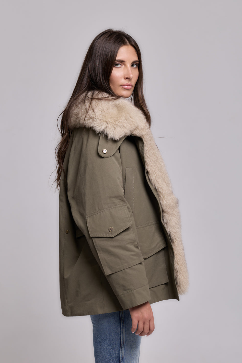 Parka ARMY  BEIGE in Misto Cotone Impermeabile