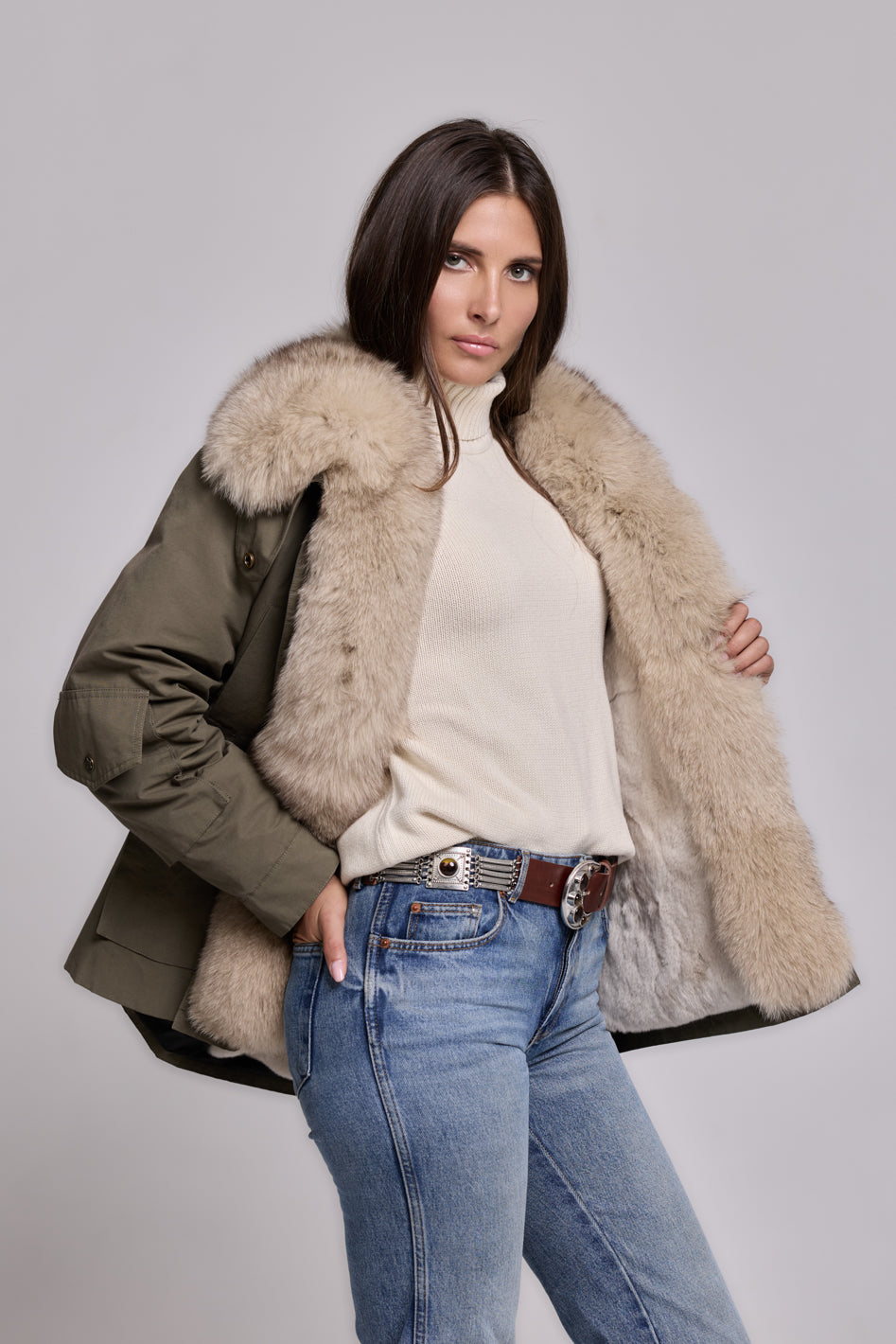 Parka ARMY  BEIGE in Misto Cotone Impermeabile