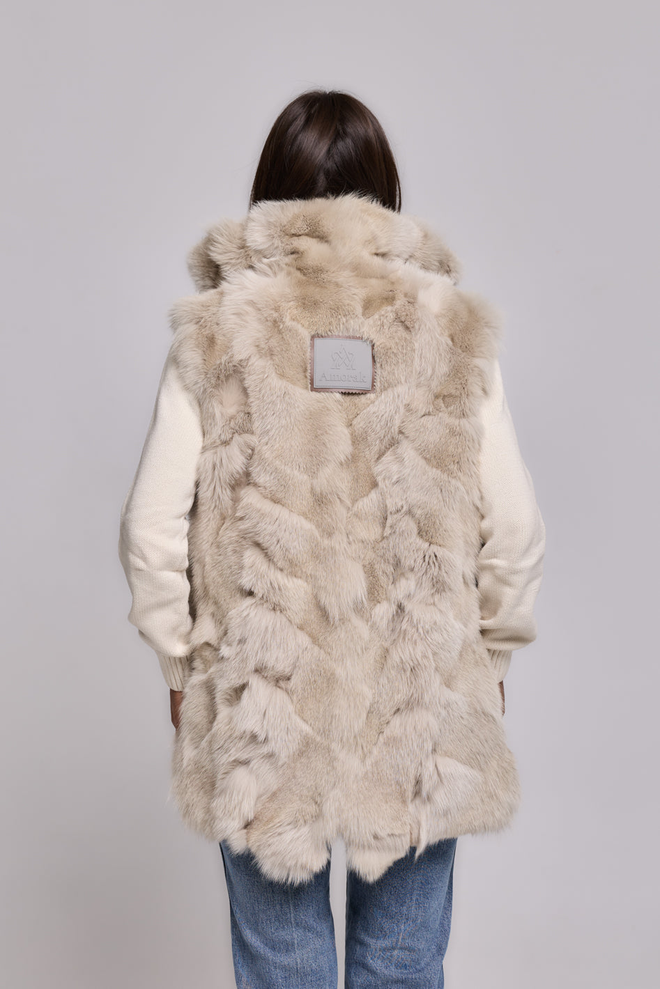 Parka Elegant Beige con Collo Alto e Gilet in pelliccia Removibile