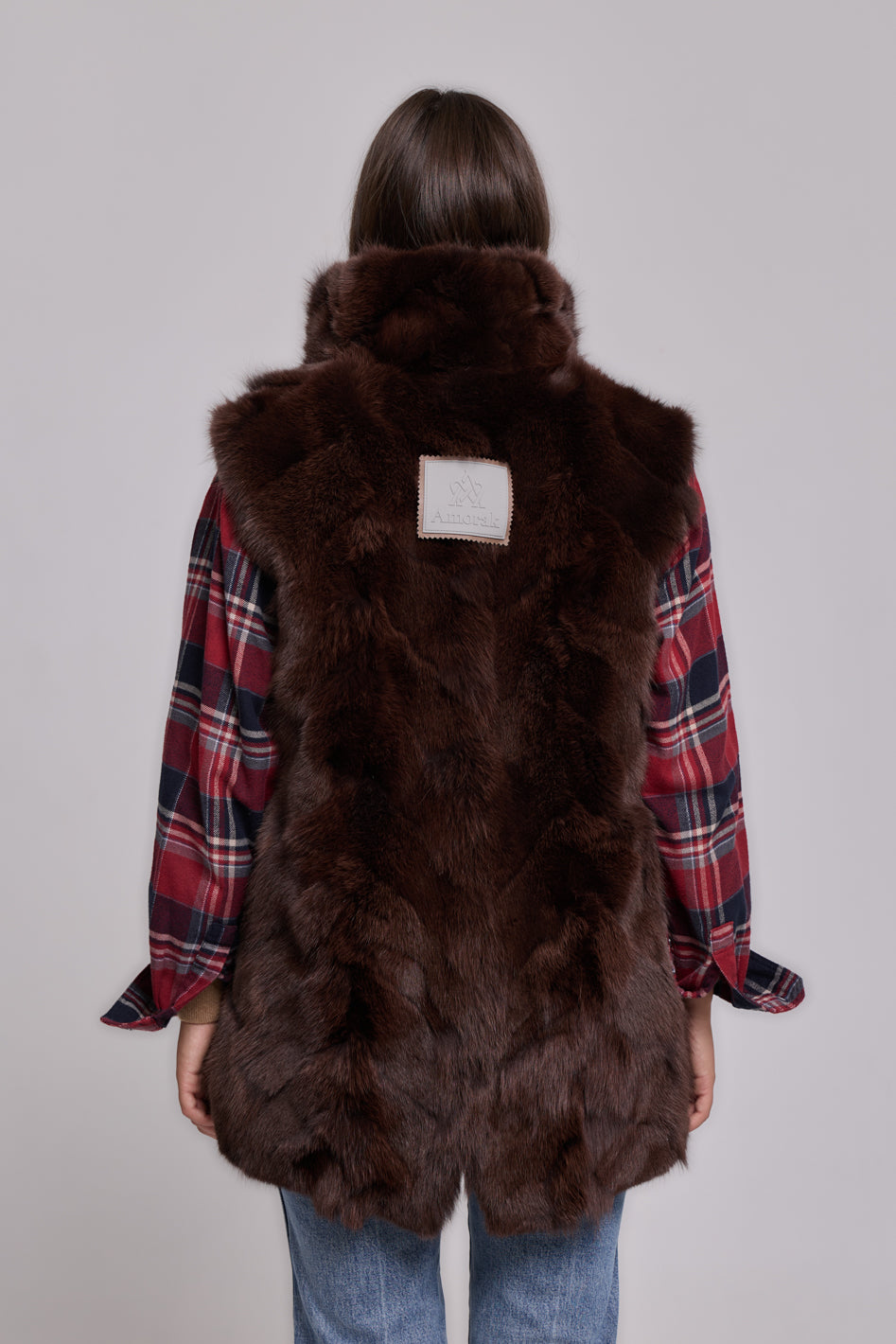 Parka Elegant Brown con Collo Alto e Gilet in pelliccia Removibile