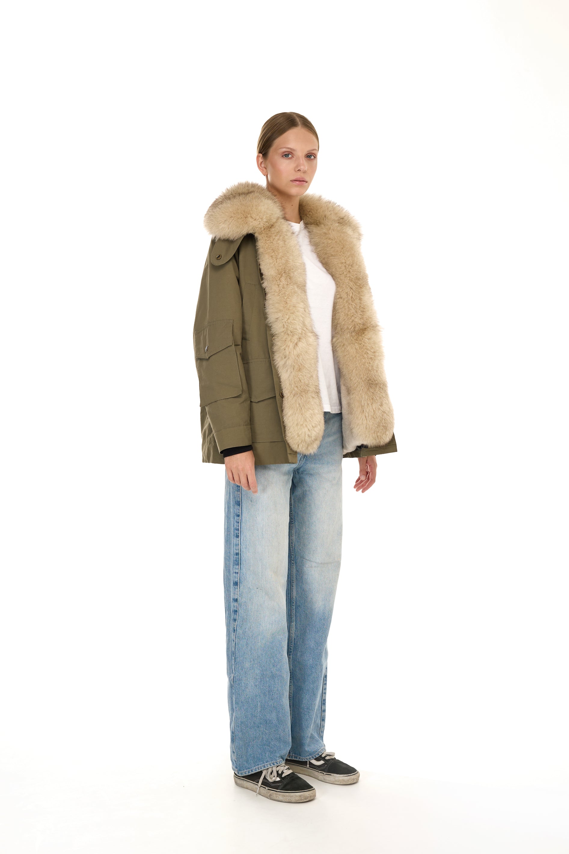 Parka Army Beige in waterproof cotton mixed