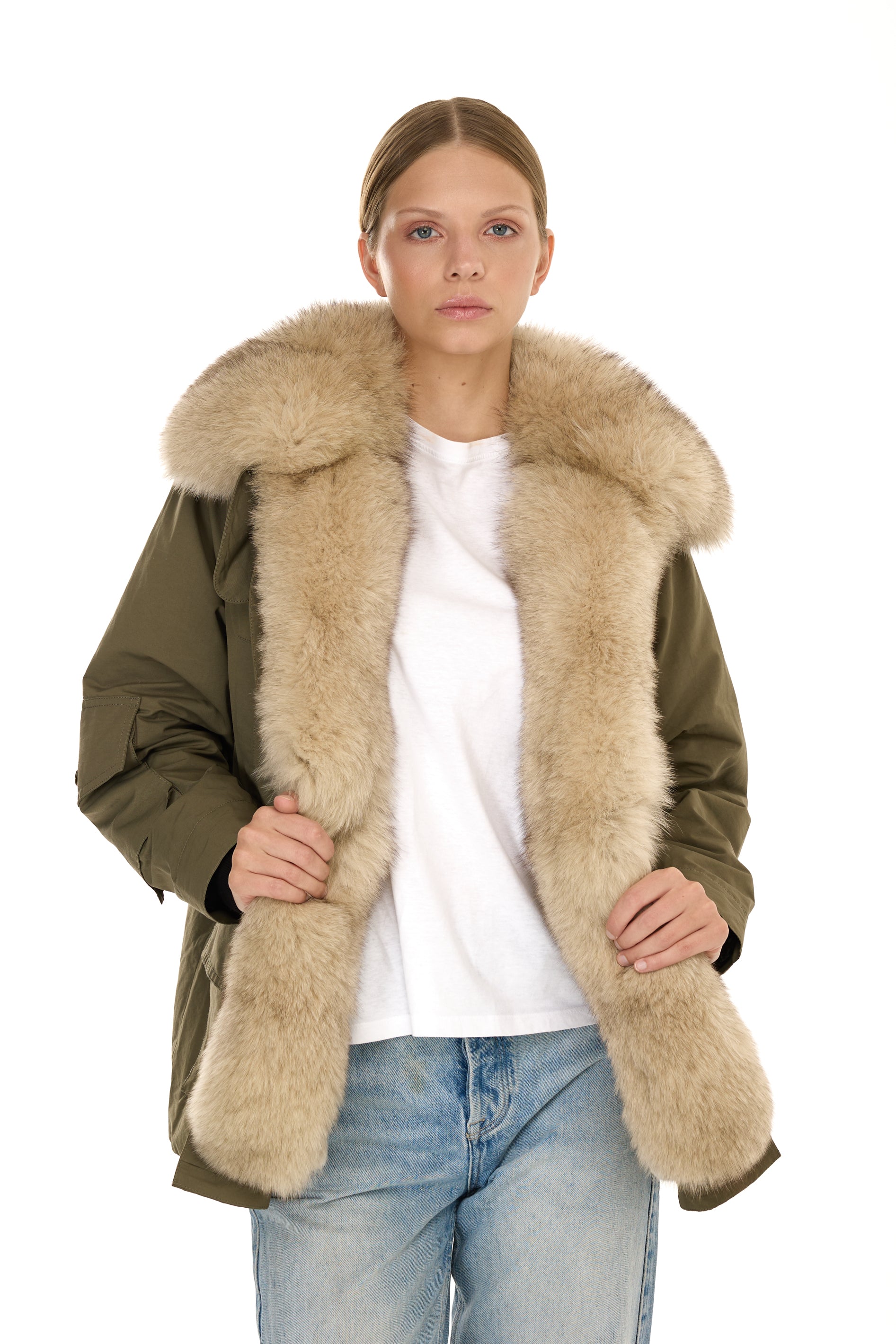 Parka Army Beige in waterproof cotton mixed