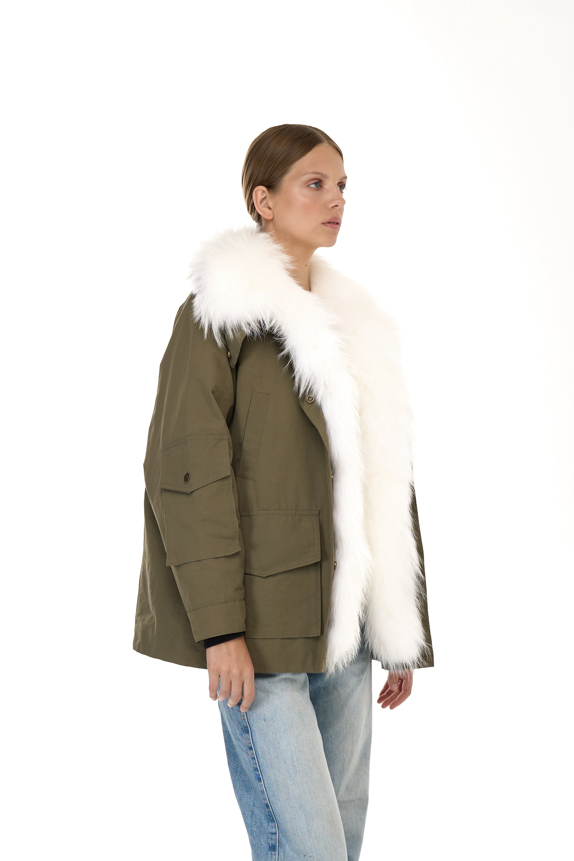 Parka ARMY WHITE in Misto Cotone Impermeabile