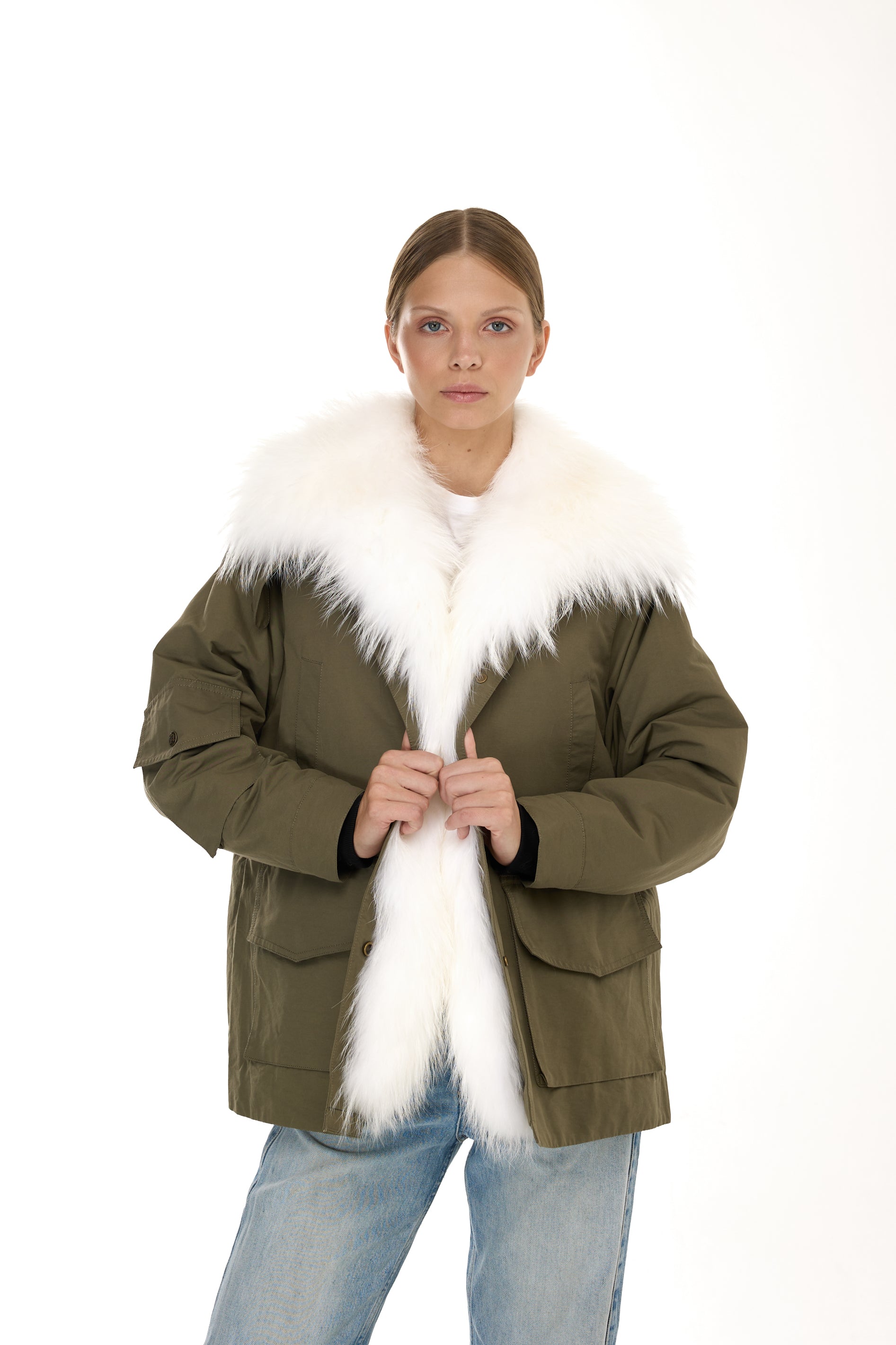 Parka Army White in waterproof cotton mixed