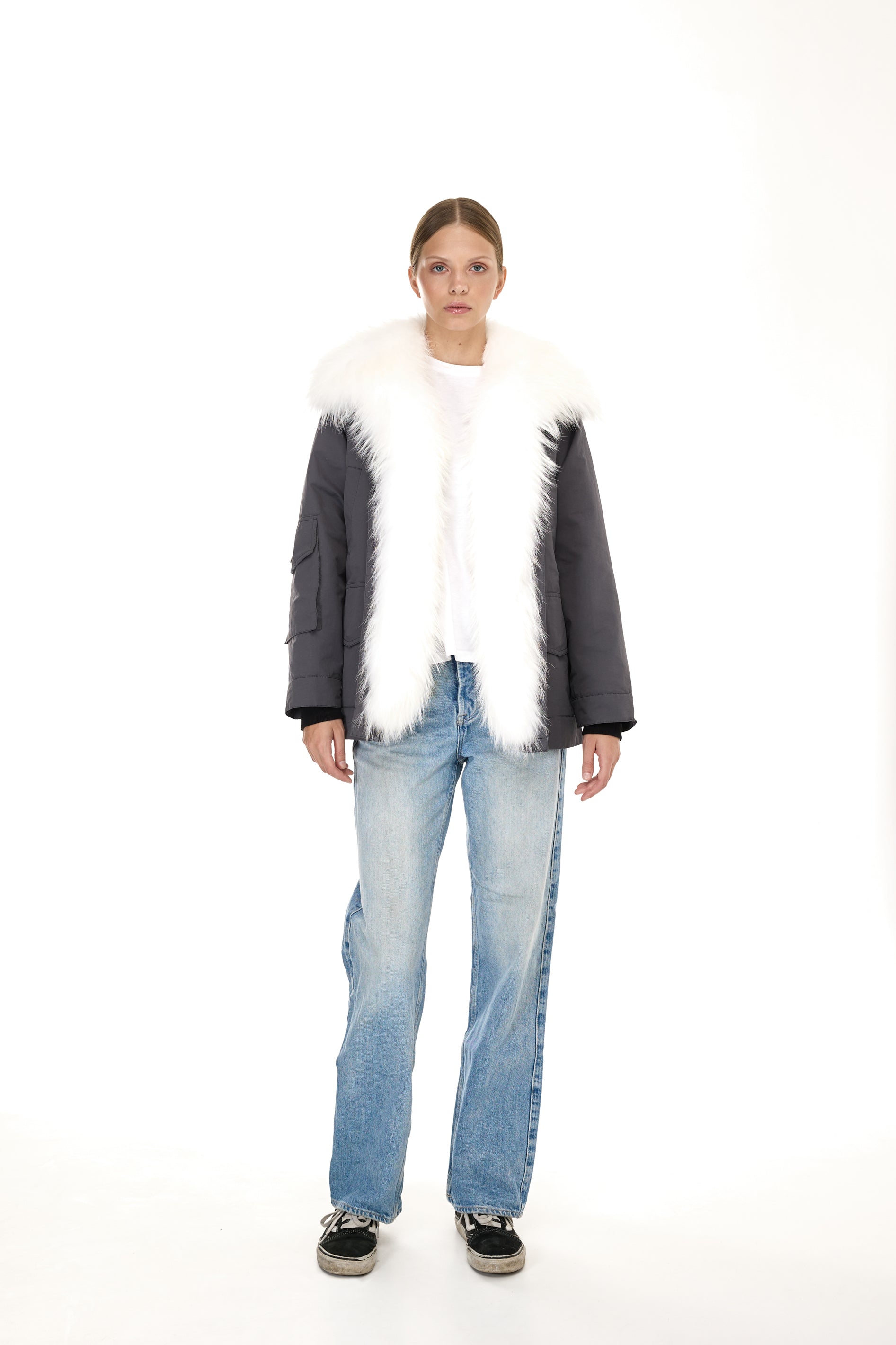 Parka Army White in waterproof cotton mixed