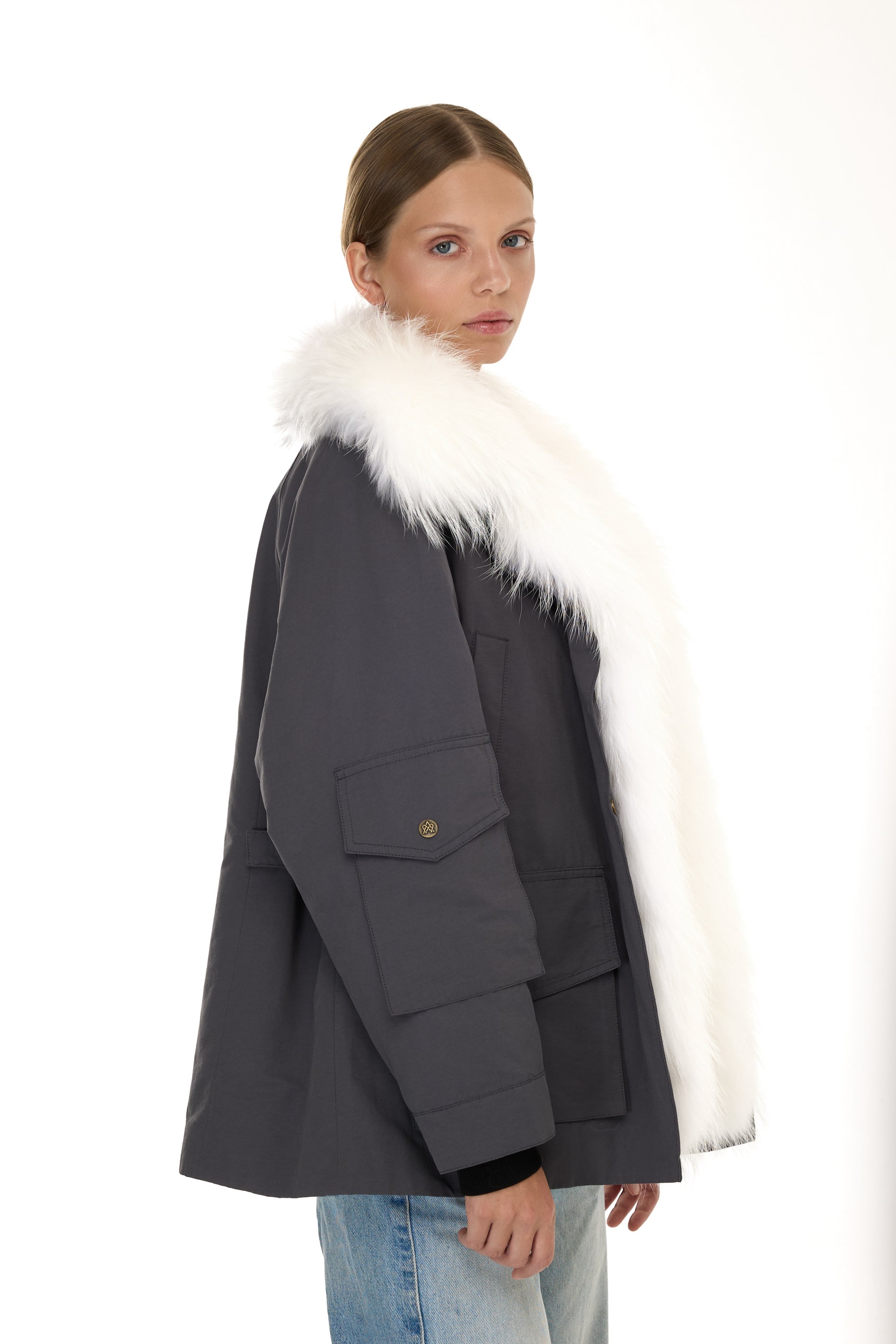 Parka Army White in waterproof cotton mixed