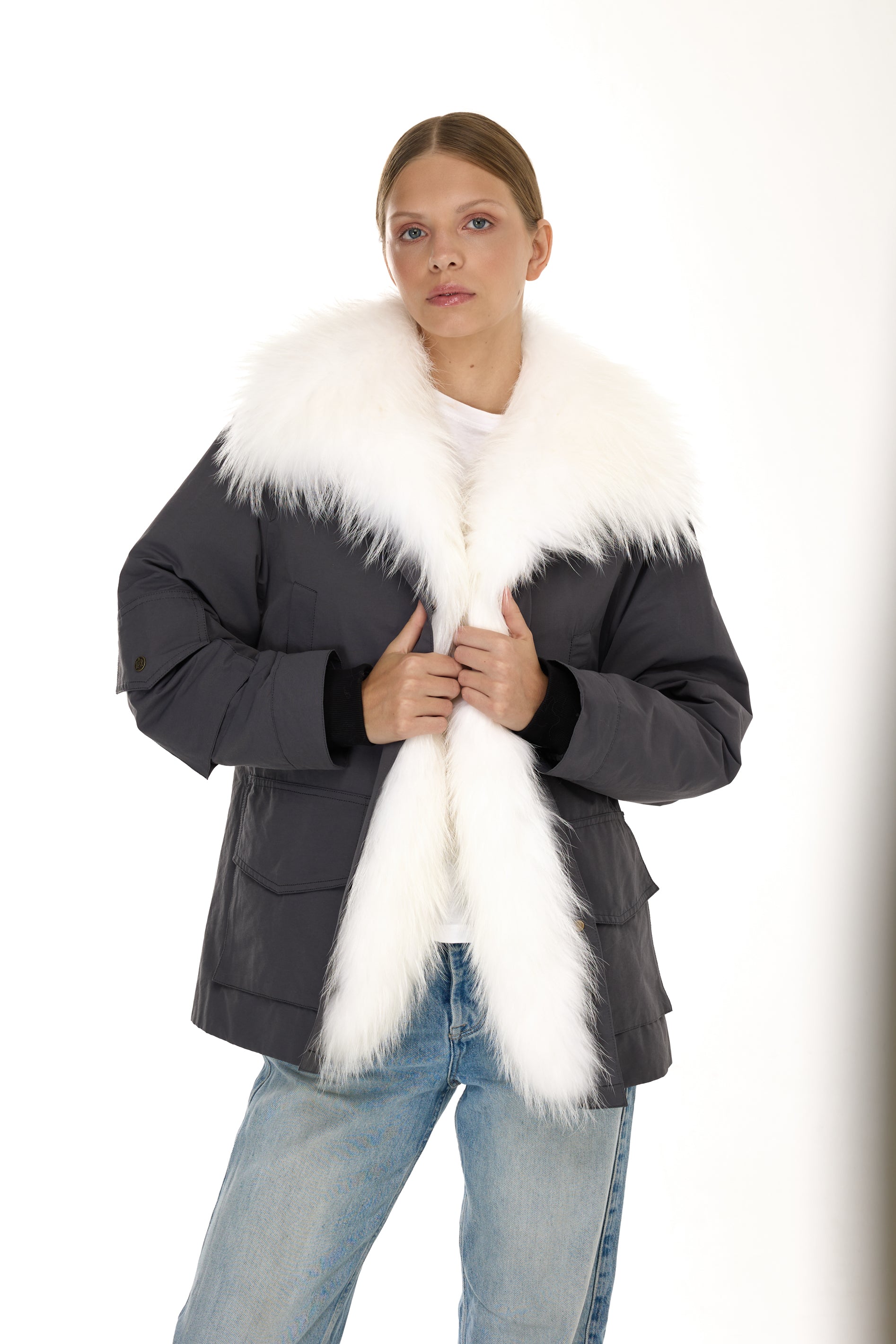 Parka Army White in waterproof cotton mixed