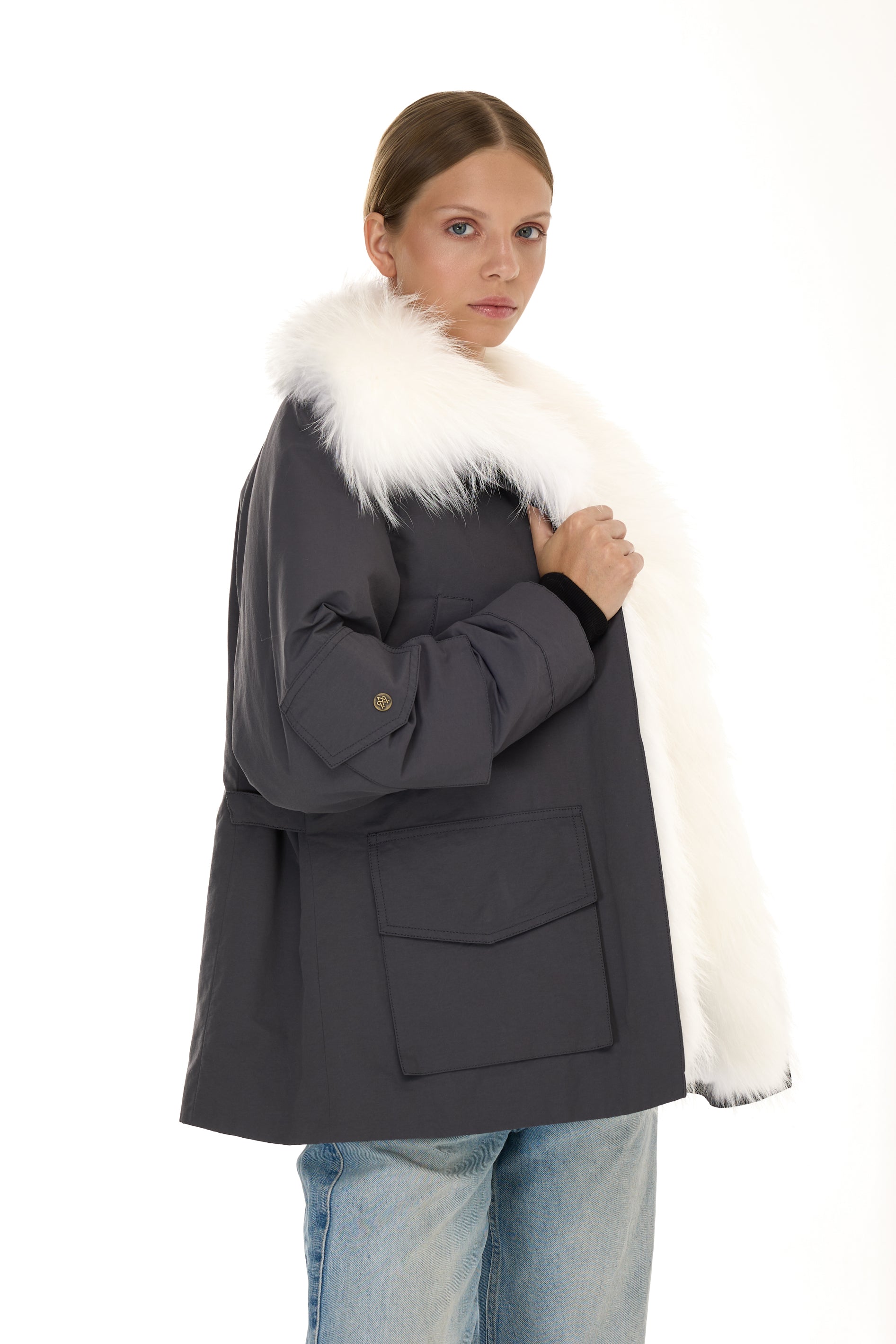 Parka Army White in waterproof cotton mixed