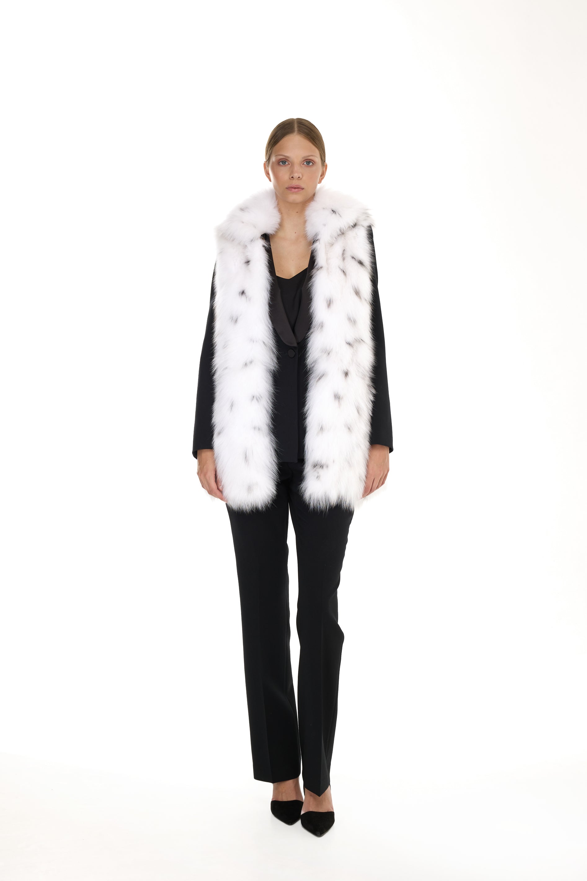 Parka X-Long Elegant Fox Linx with high collar and removable fox vest