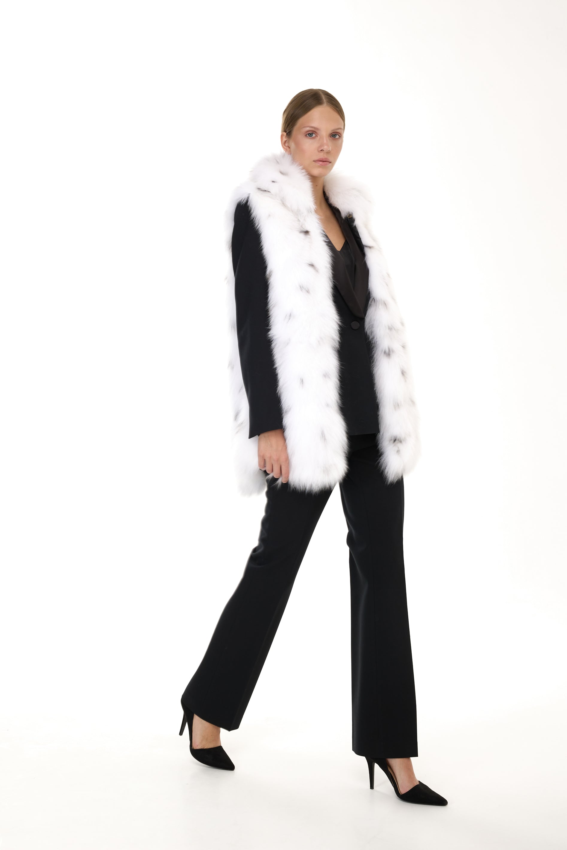 Parka X-Long Elegant Fox Linx with high collar and removable fox vest