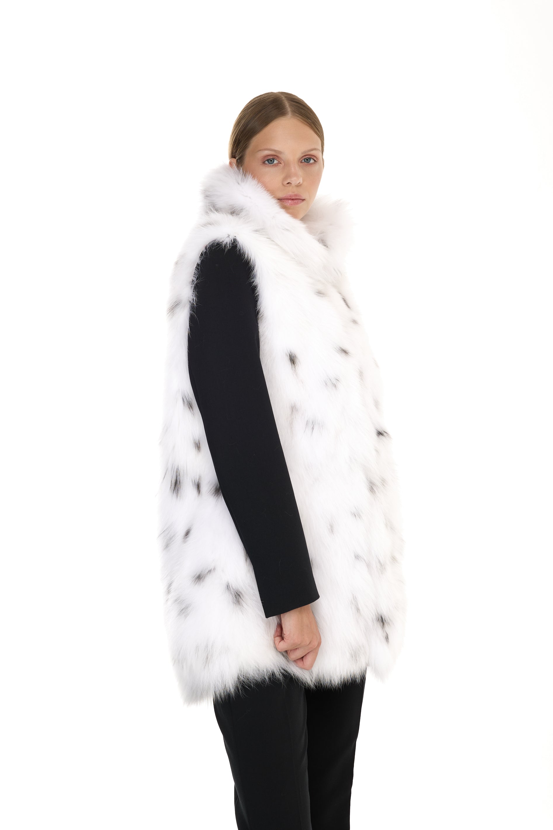 Parka X-Long Elegant Fox Linx with high collar and removable fox vest