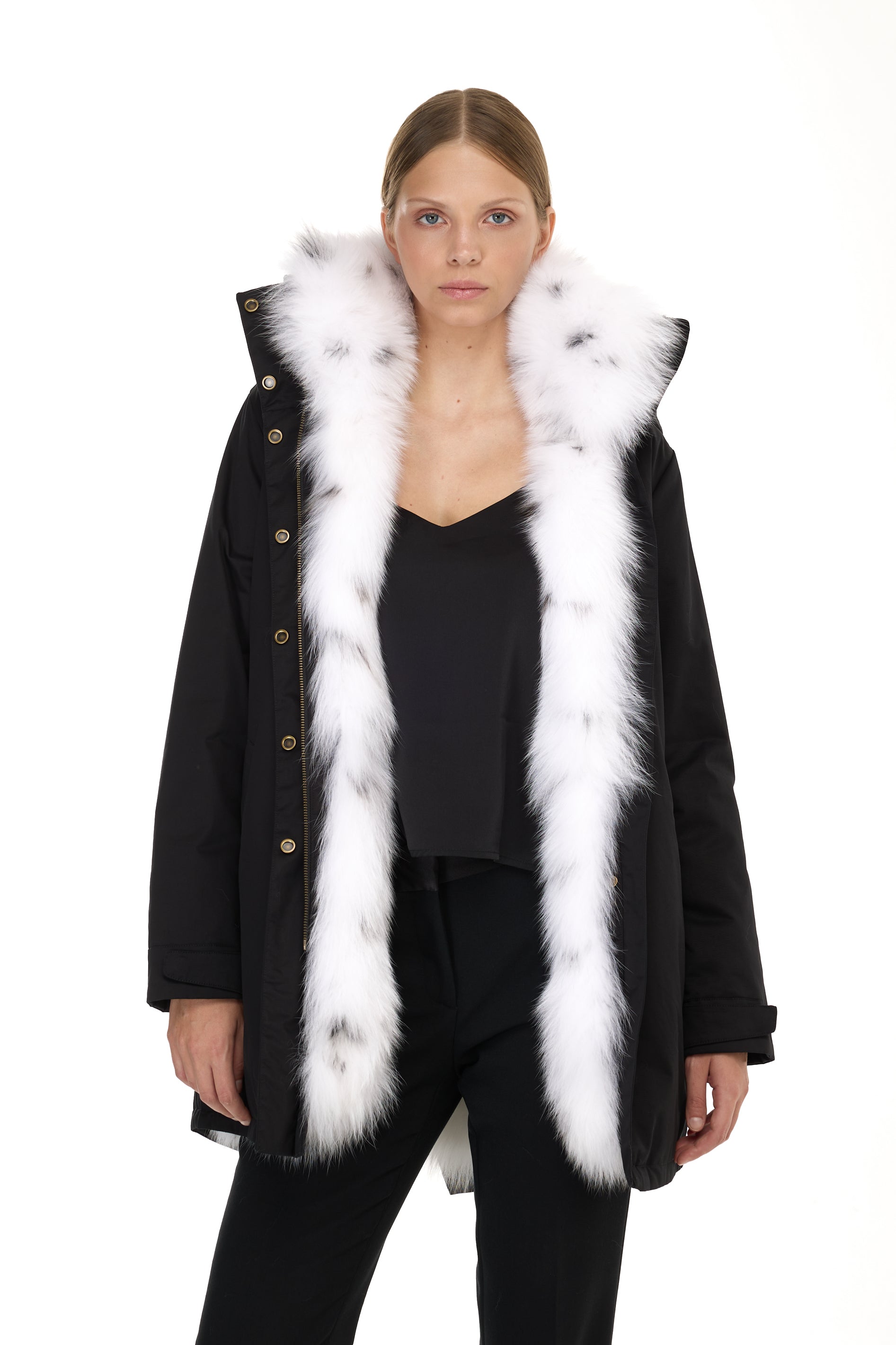 Parka Elegant Fox Linx with high collar and removable fox vest