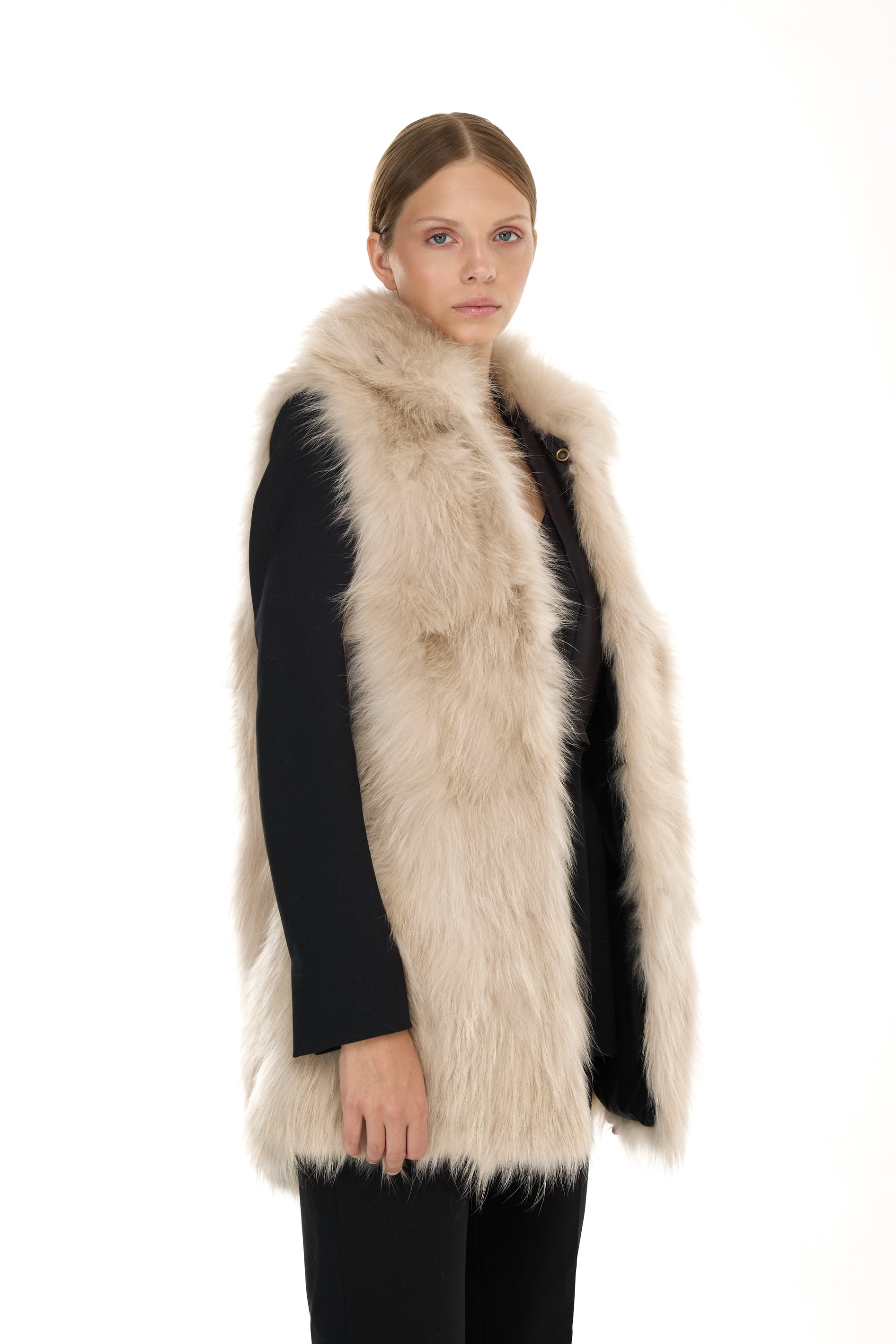 Park X-Long Elegant Beige with high neck and removable fur vest