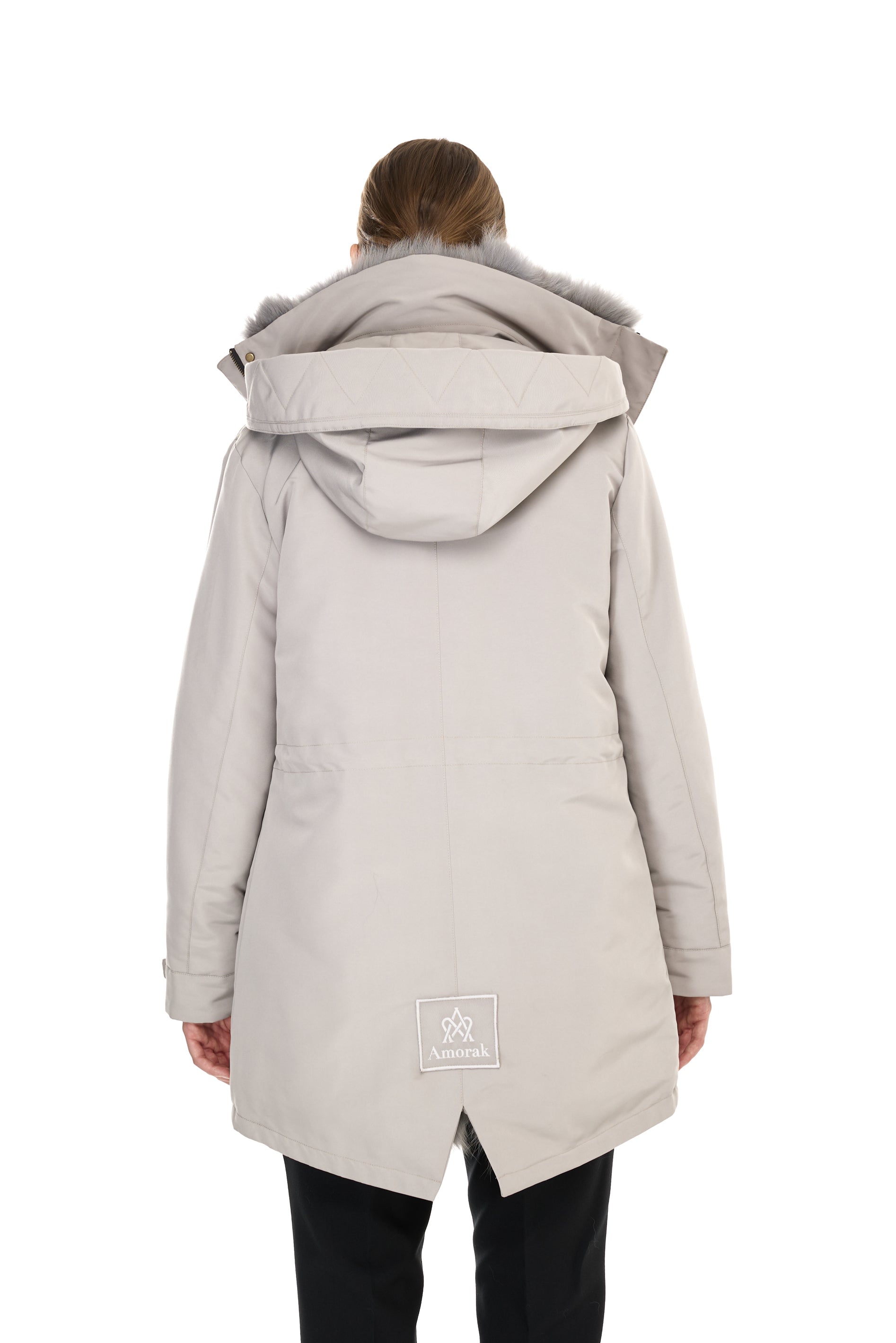 Parka Elegant Elephant Grey avec un col haut et un gilet en fourrure amovible