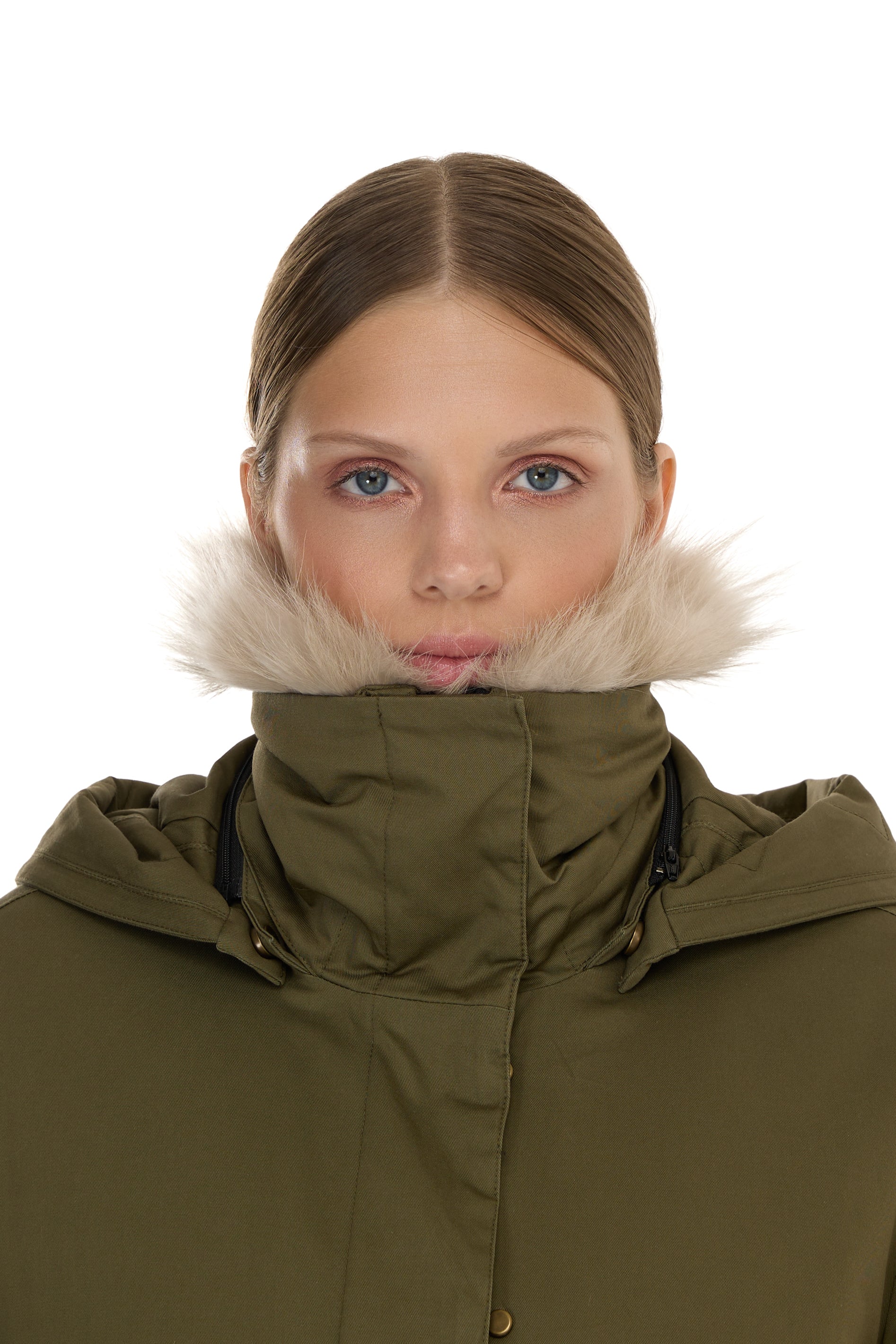 BEIGE ELEGANT PARKA WITH HIGH NOW AND REMOVABLE FUR FUR STRENGTH