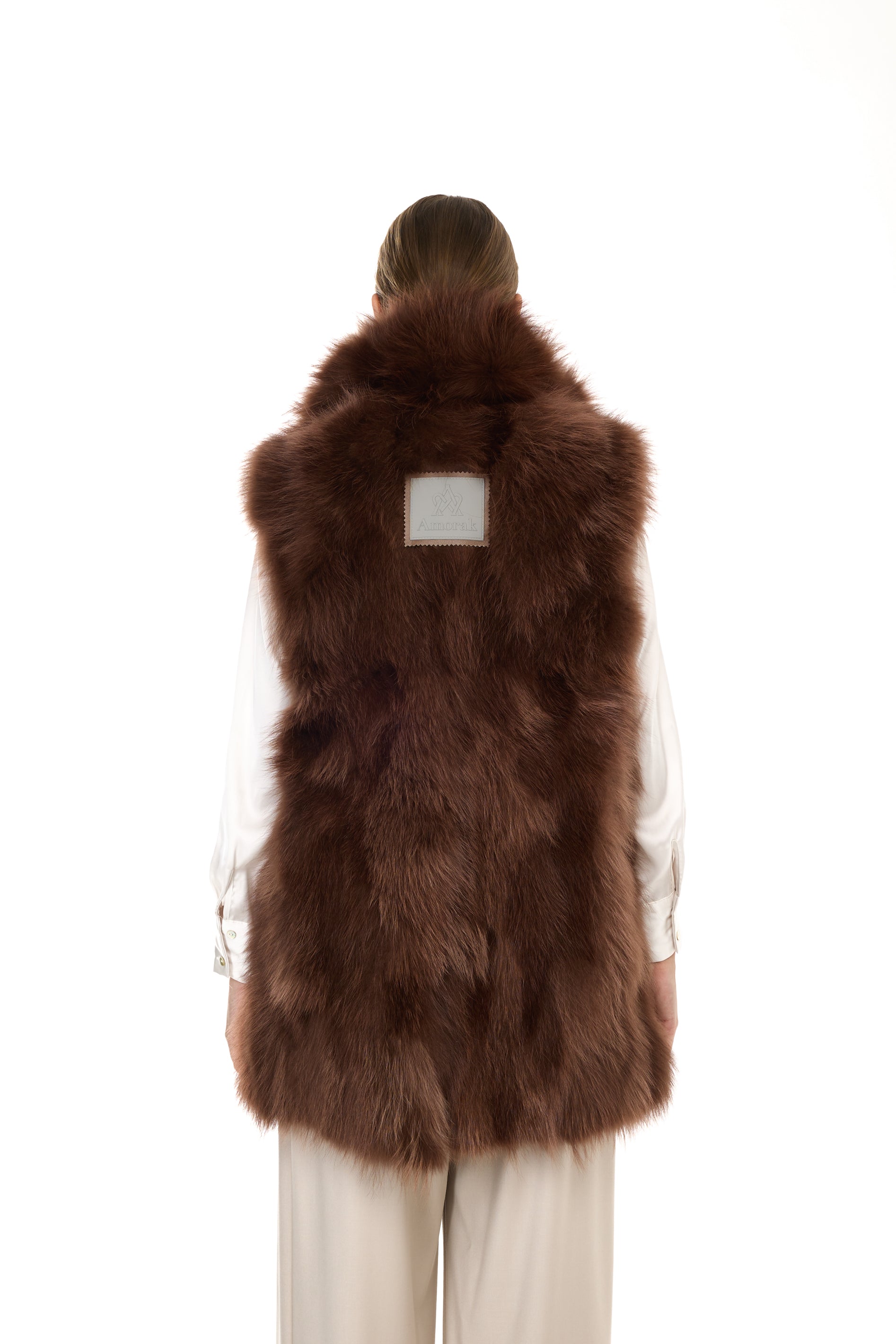 Elegant Brown Parka with high neck and removable fur vest
