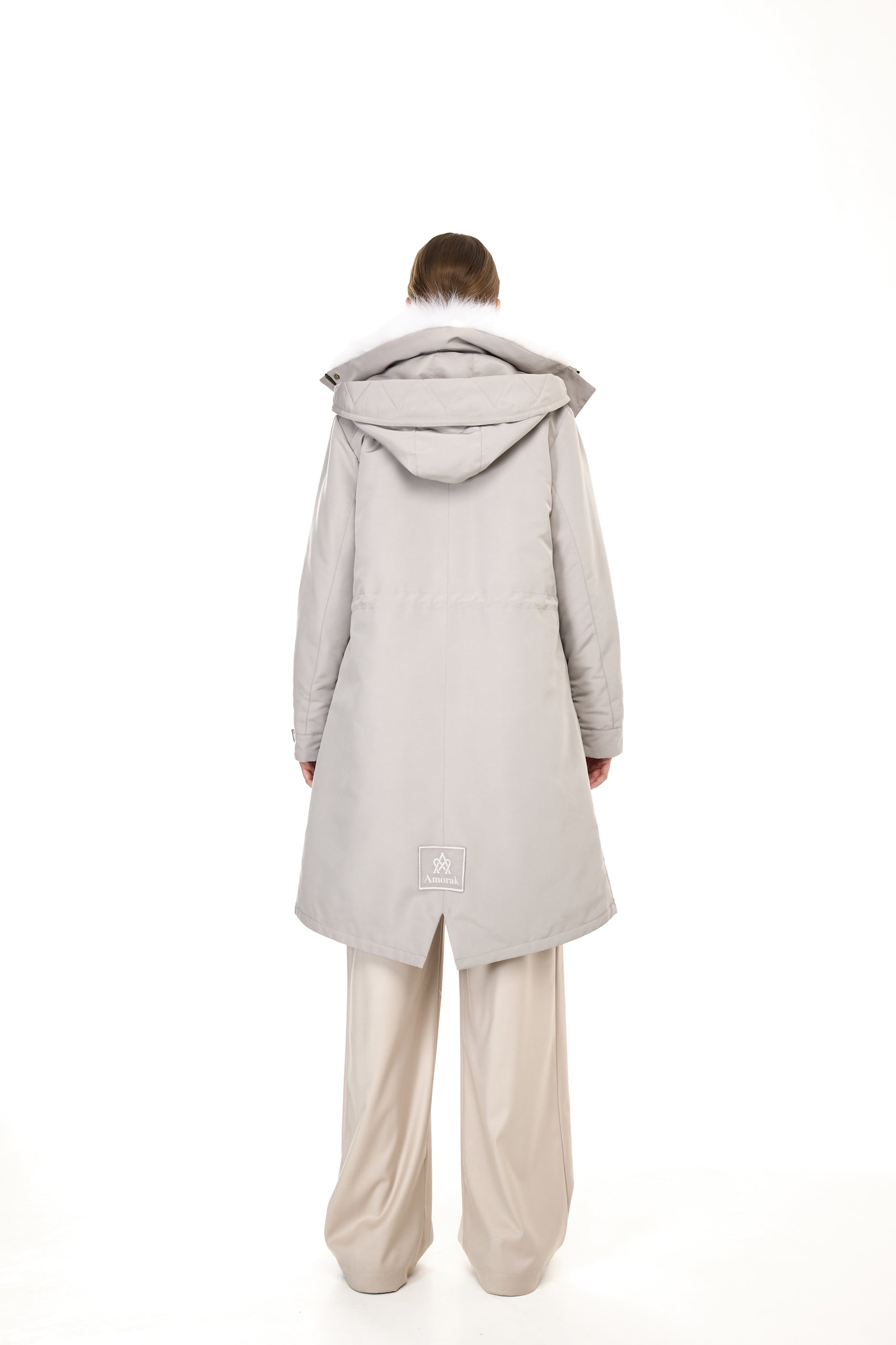 Parka X-Long Elegant White with high neck and removable fur vest
