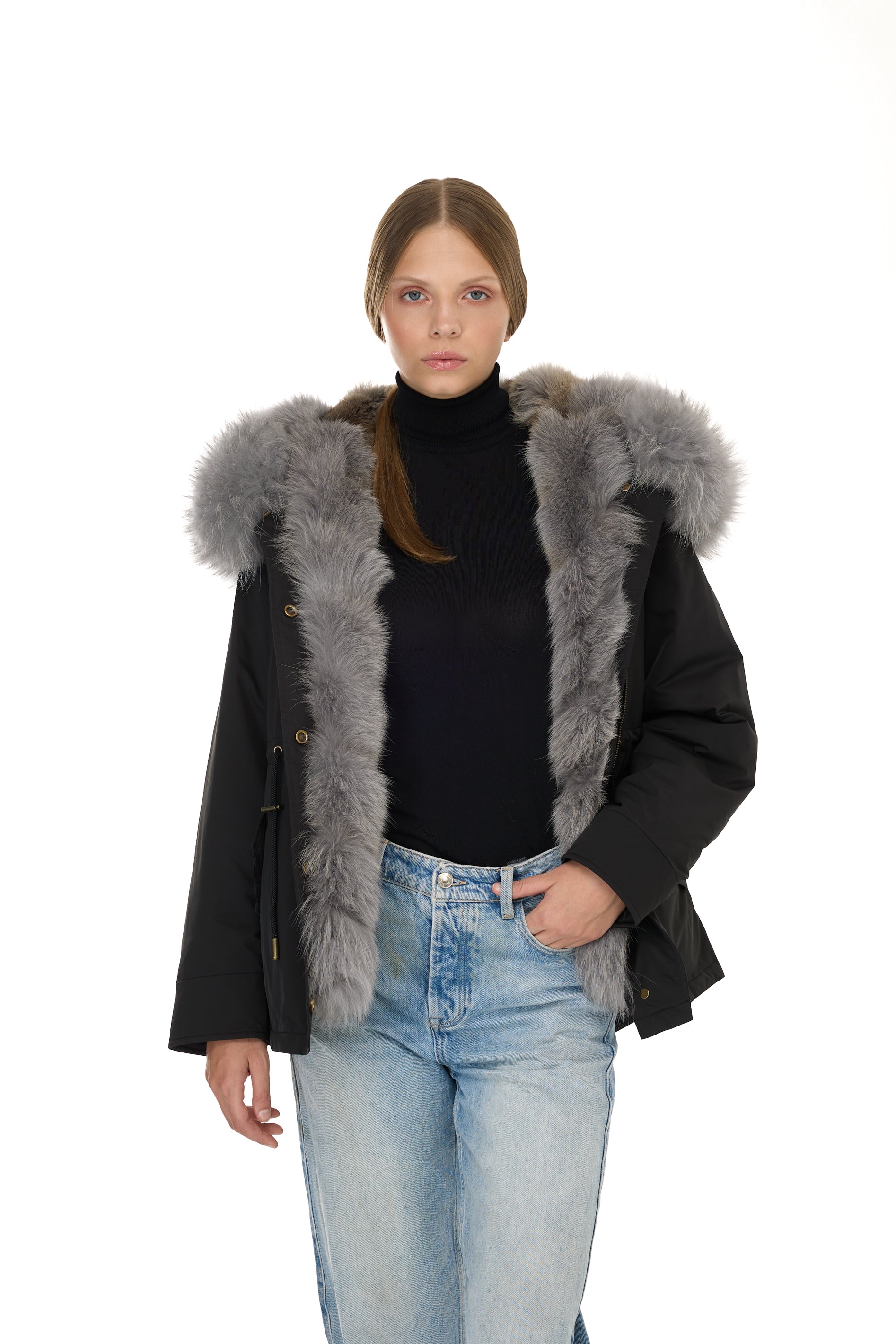 Parka short Urban GREY in Misto Cotone Impermeabile con Gilet in coyote