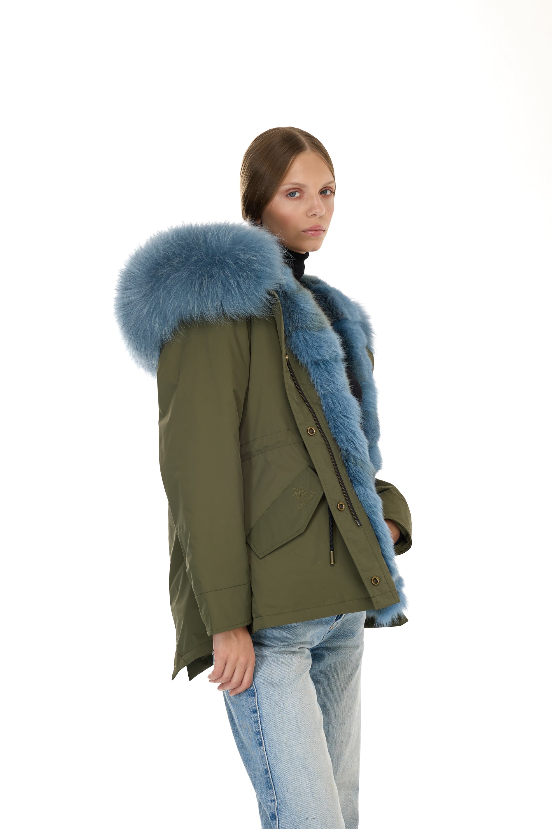Parking Short Urban Greyish Blue In Mixed Cotton Waterproof with Coyote