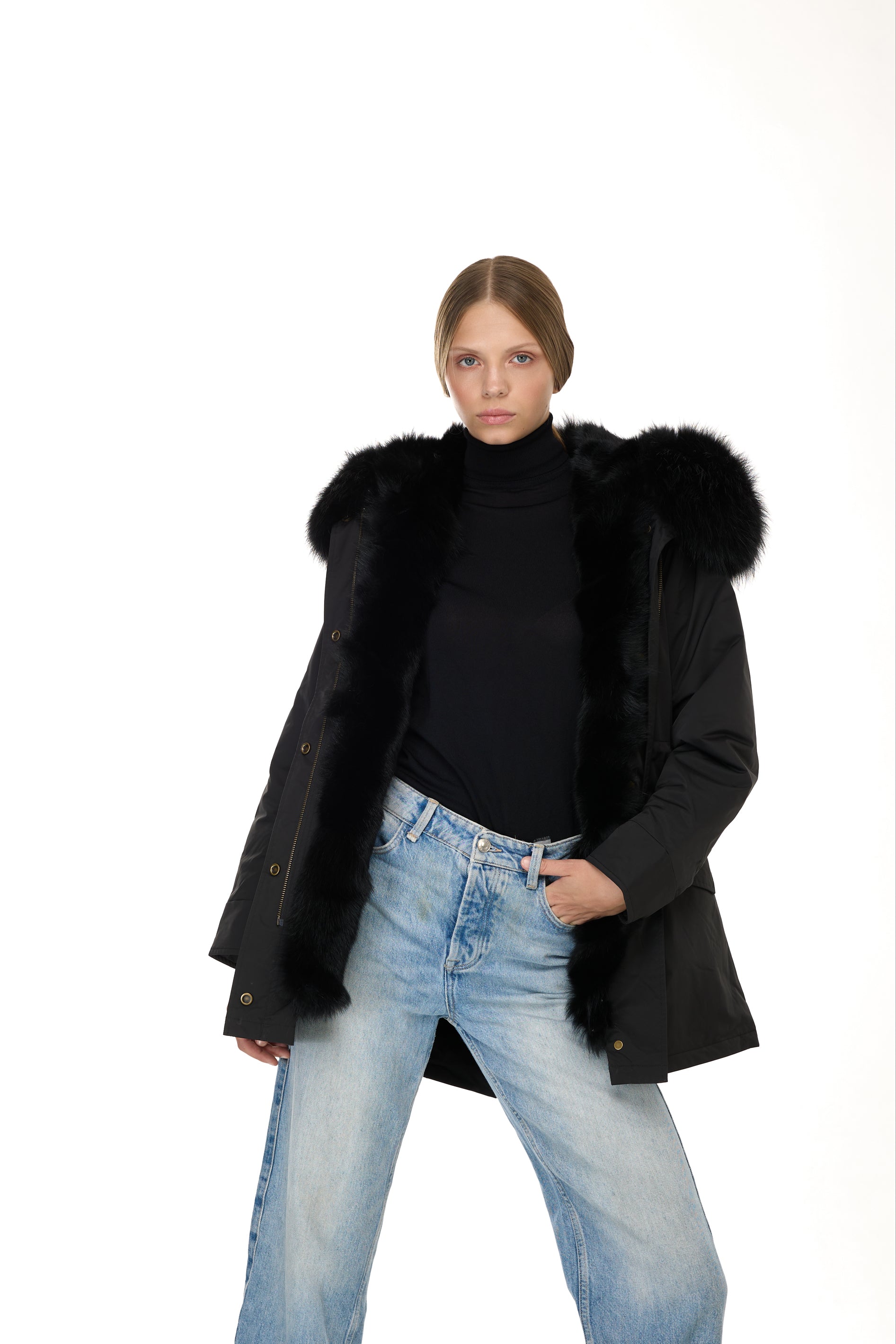 Park Long Urban Black in waterproof cotton mixed with coyote vest