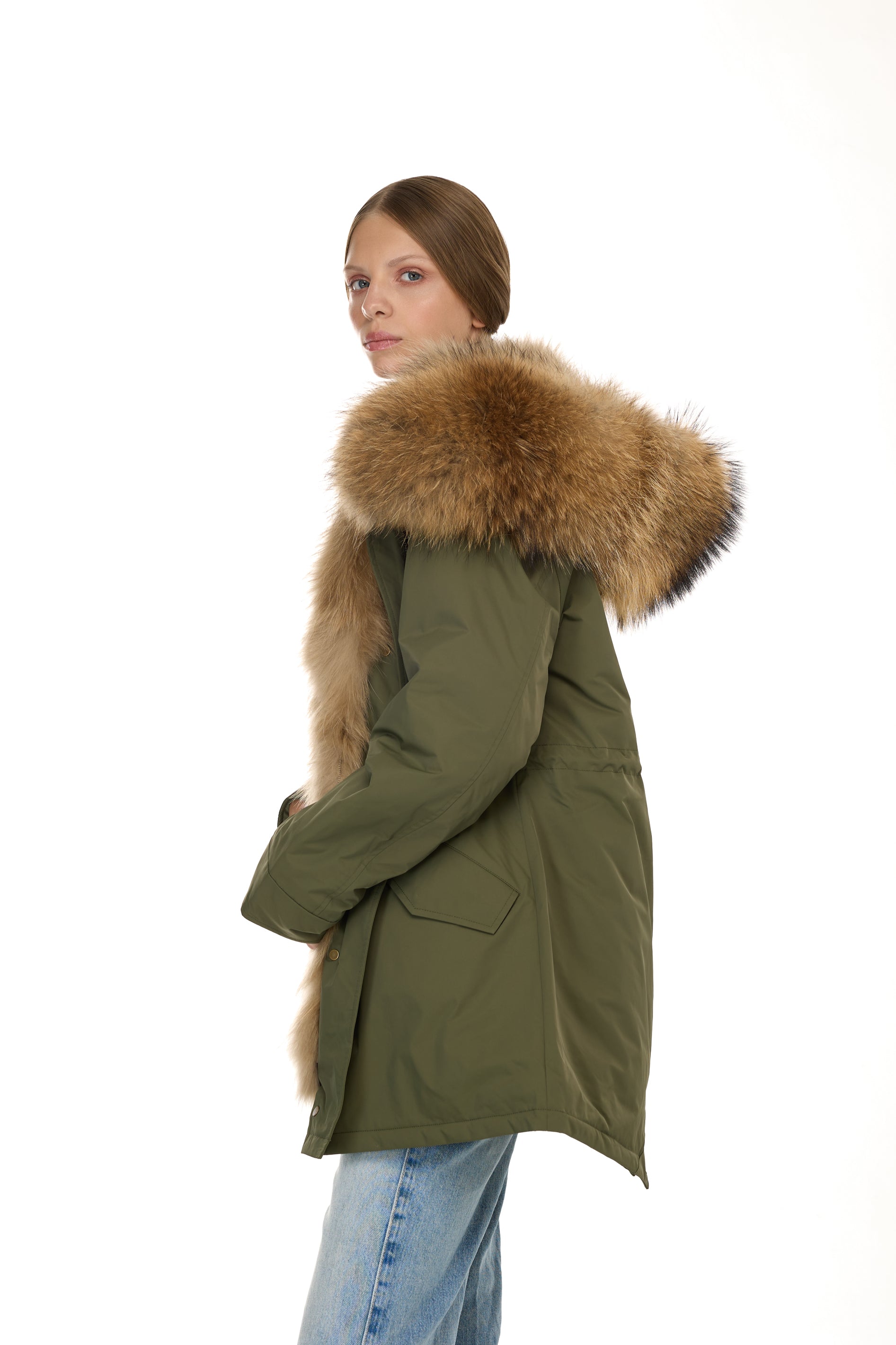 Park Long Urban Raccoon in waterproof cotton mixed with vest in saying