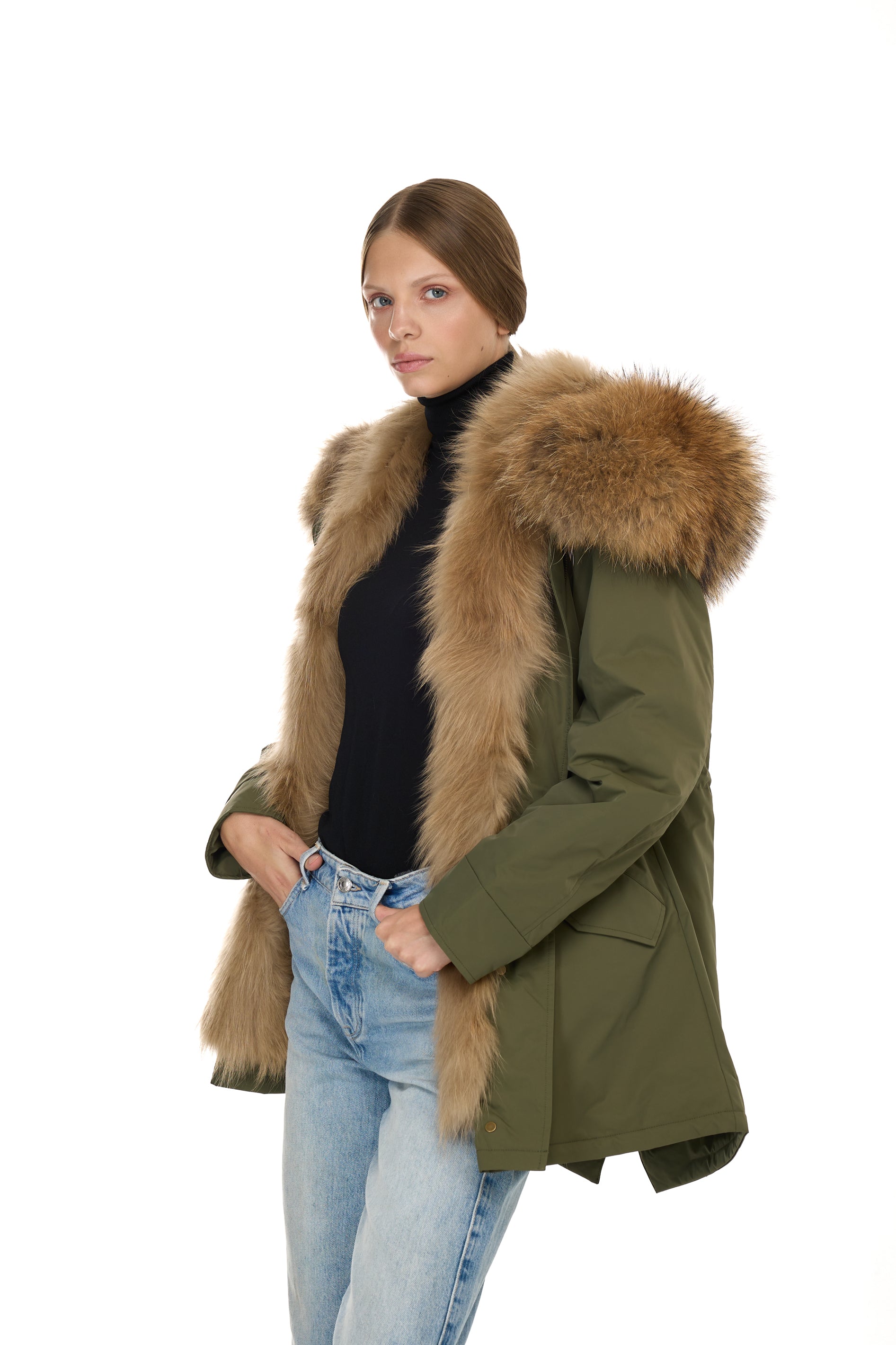 Park Long Urban Raccoon in waterproof cotton mixed with vest in saying