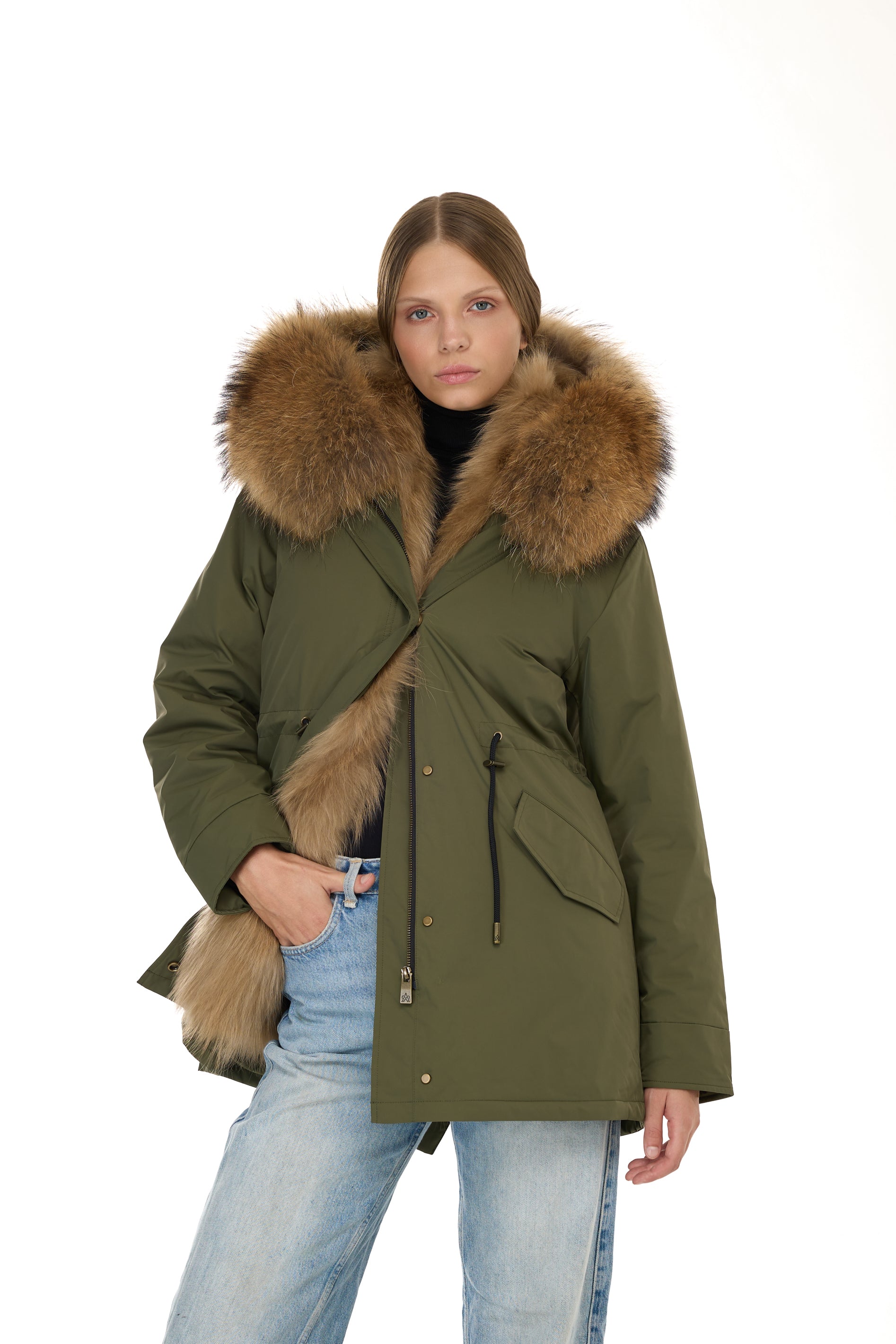 Park Long Urban Raccoon in waterproof cotton mixed with vest in saying