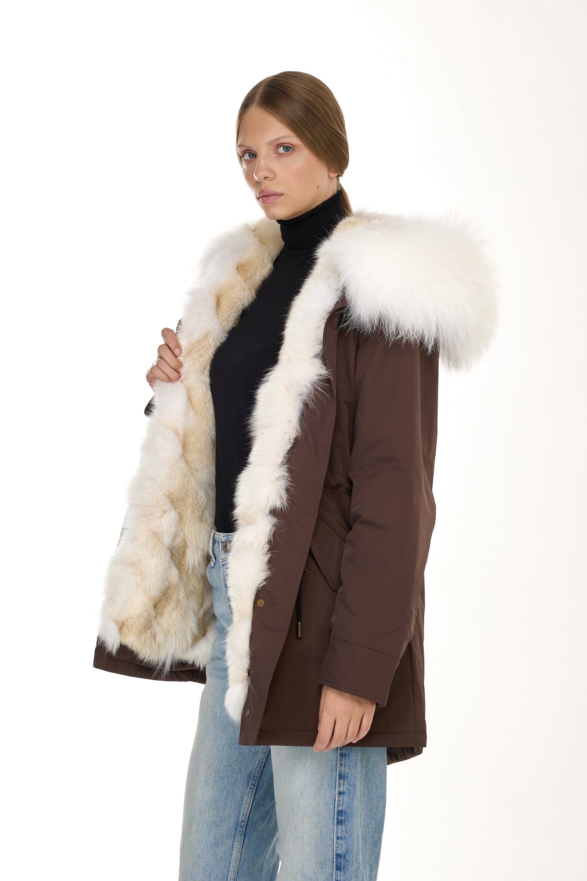 Park Long Urban White in Waterproof Cotton Mixed With Coyote vest