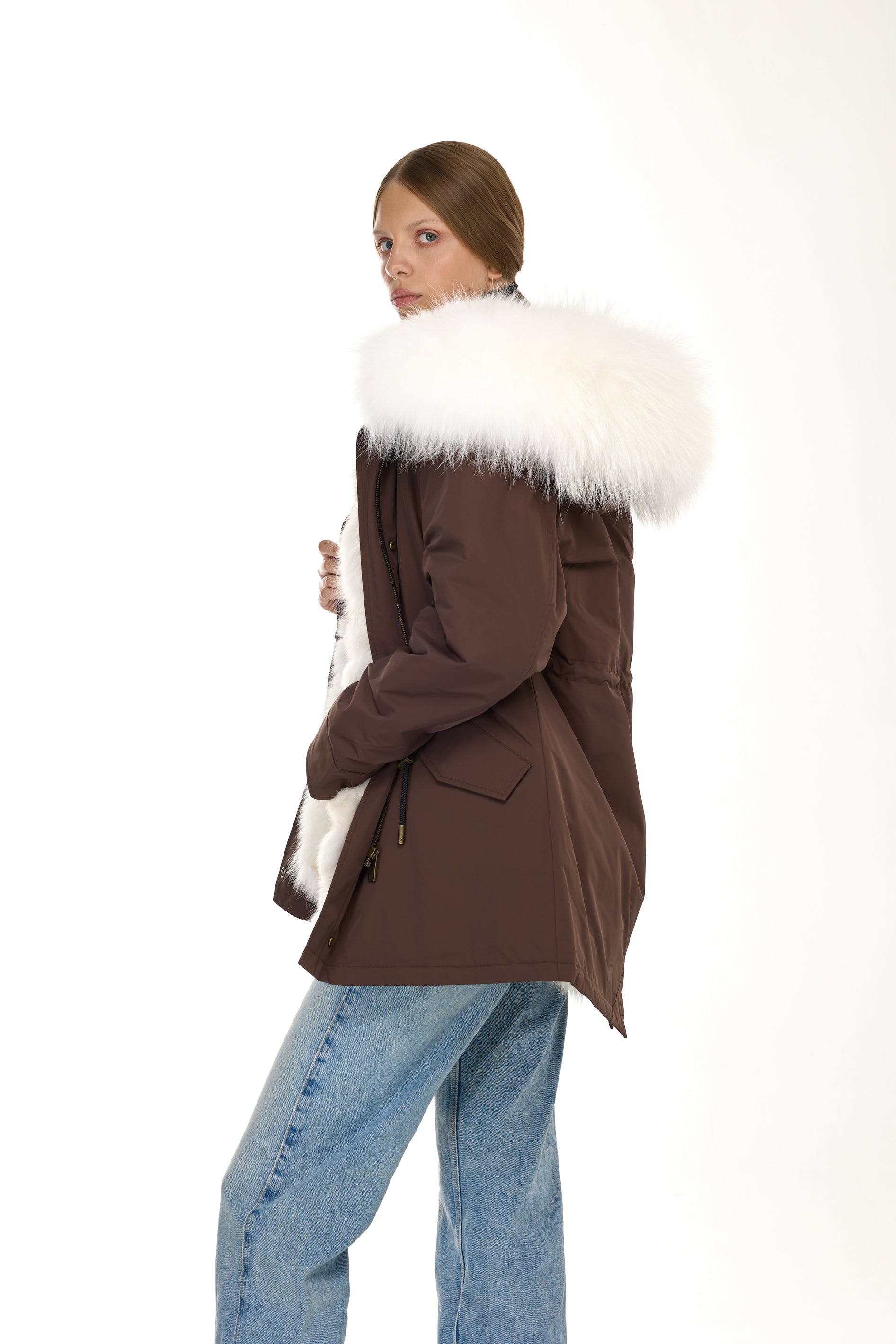 Park Long Urban White in Waterproof Cotton Mixed With Coyote vest
