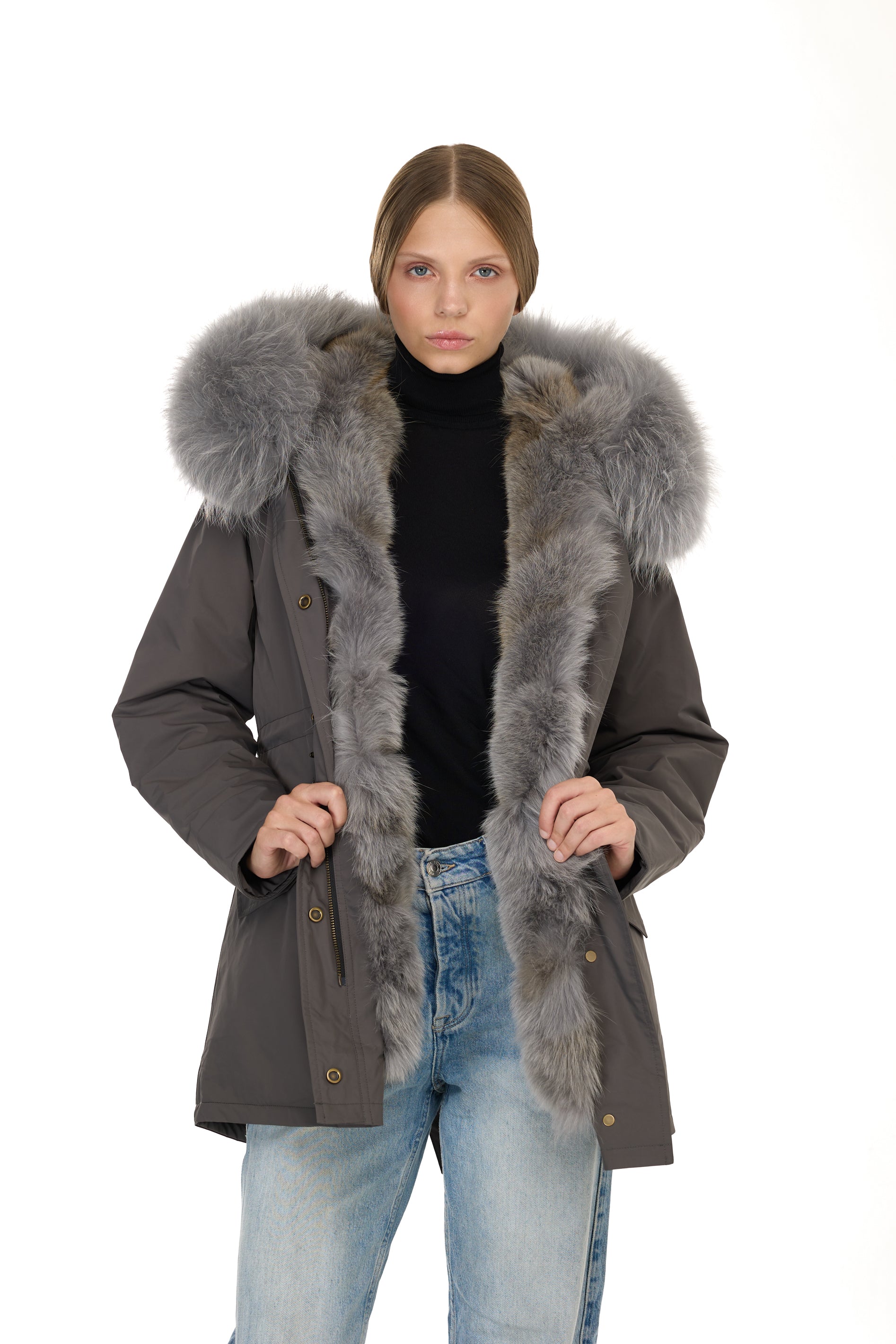 Parka long Urban GREY in Misto Cotone Impermeabile con Gilet in Coyote