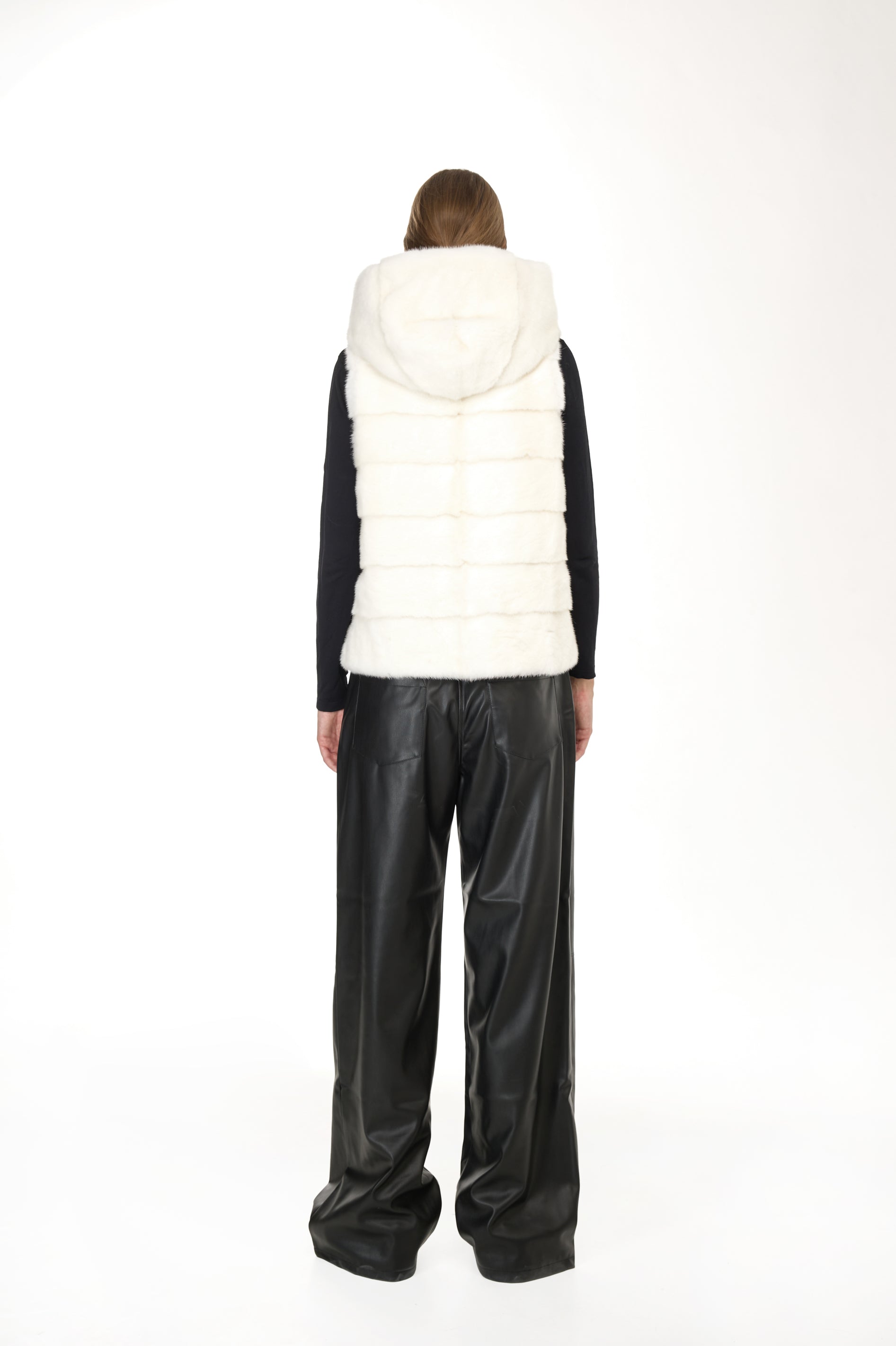 Gilet à capuche de vison - blanc naturel