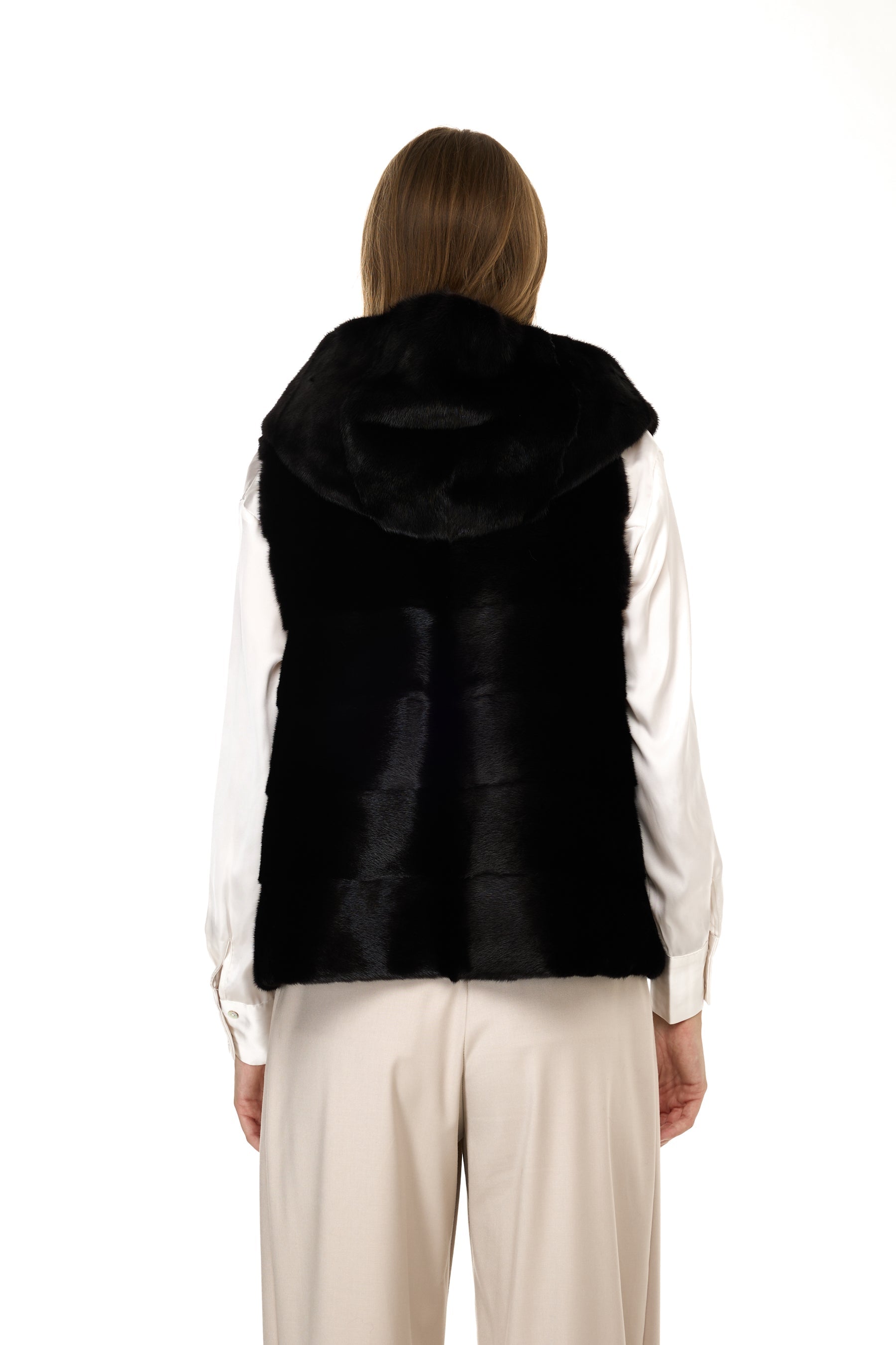 Gilet à capuche de vison - noir
