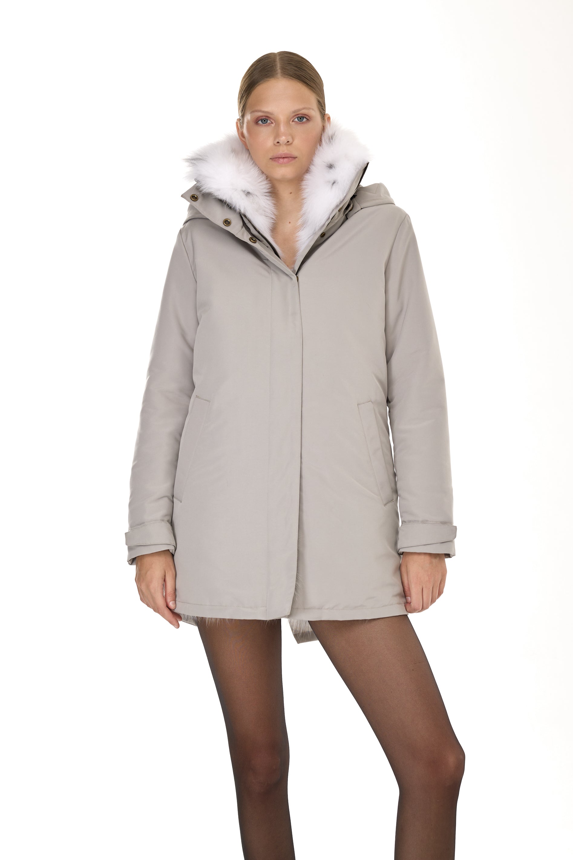 Parka Elegant Fox Linx with high collar and removable fox vest