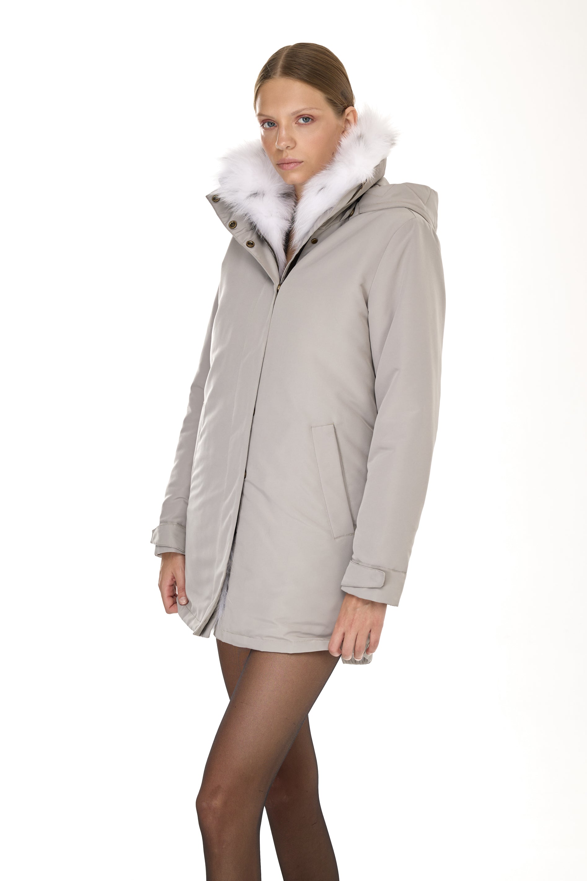 Parka Elegant Fox Linx with high collar and removable fox vest