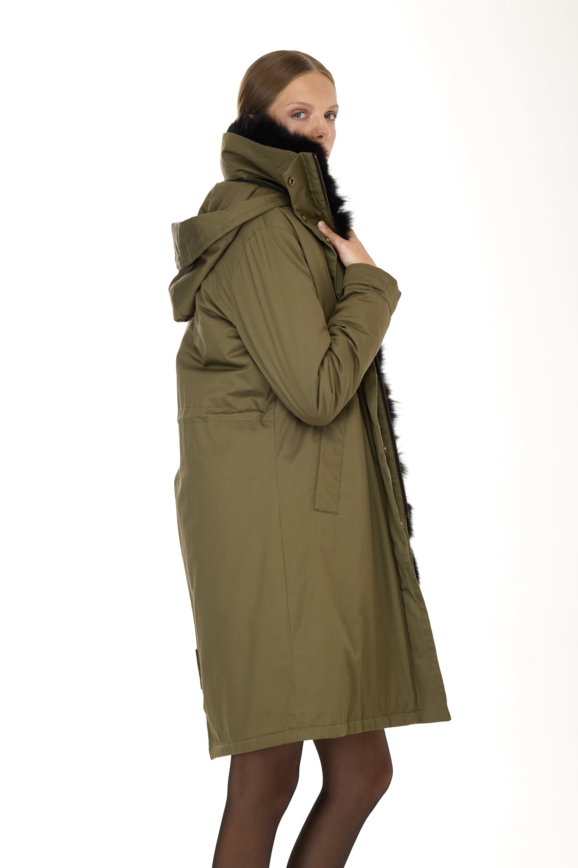 Park X-Long Elegant Black with high collar and removable fur vest
