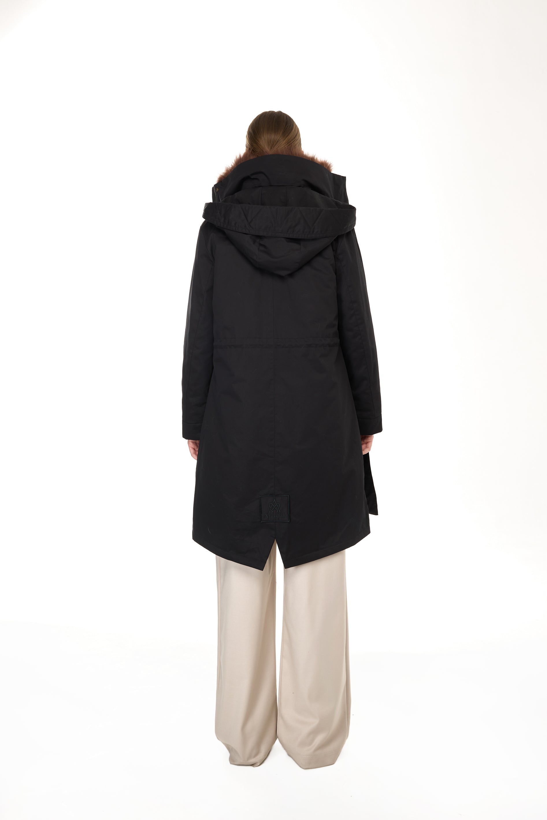 Park X-Long Elegant Braun mit hohem Hals und abnehmbarer Pelzweste