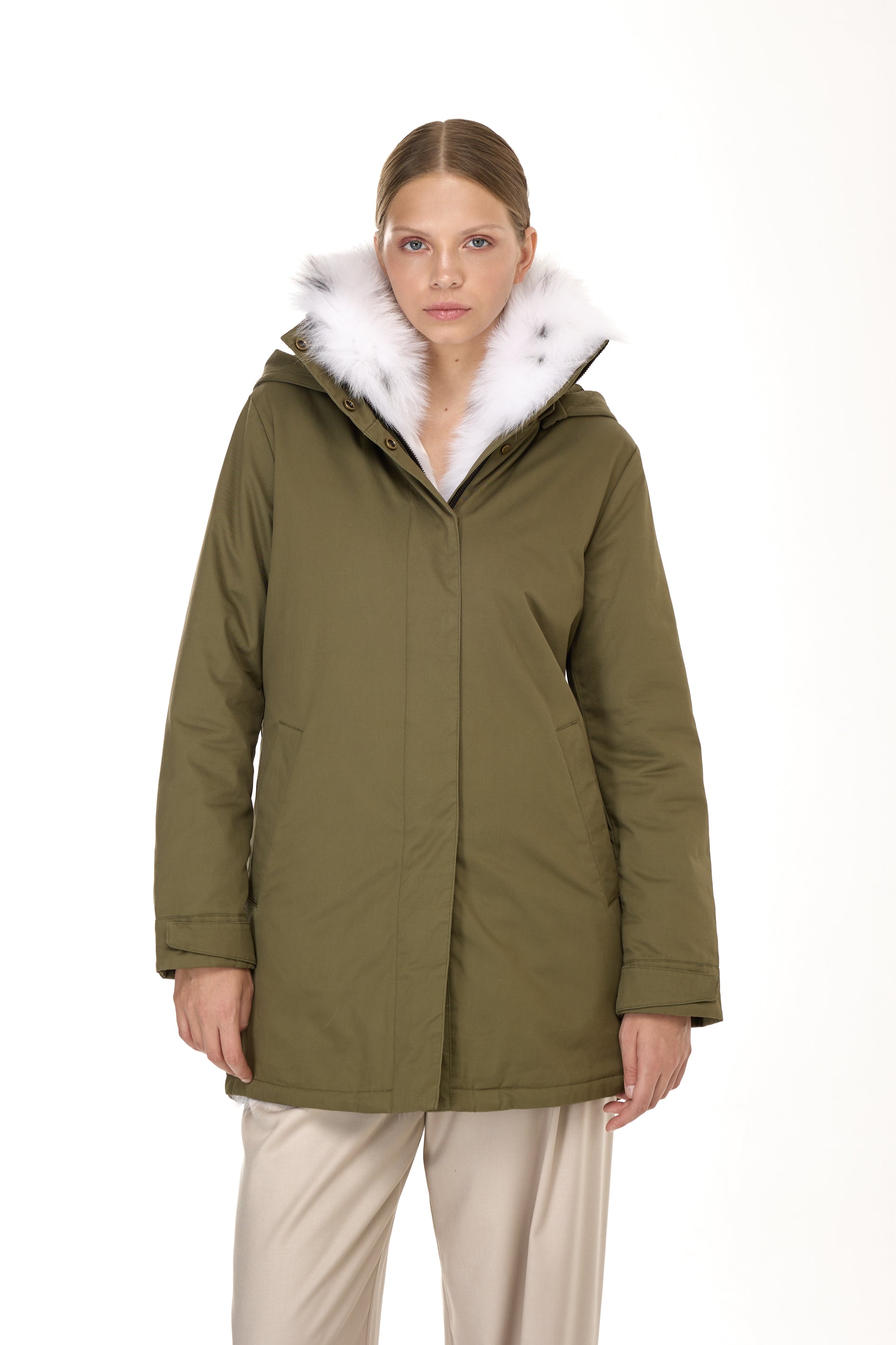 Parka Elegant Fox Linx with high collar and removable fox vest