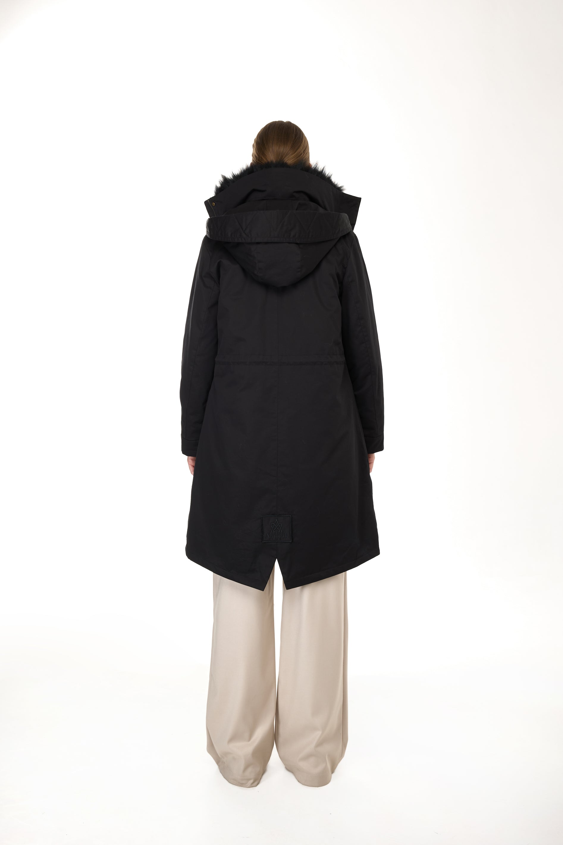 Park X-Long Elegant Black with high collar and removable fur vest