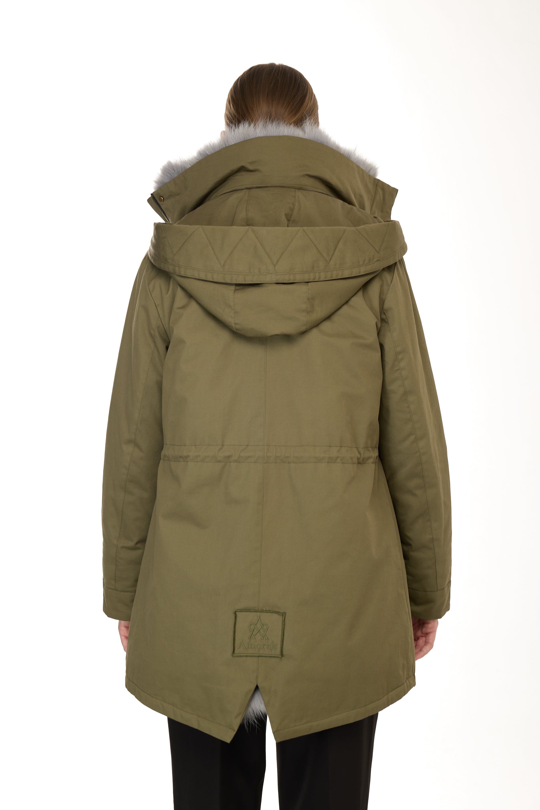 Parka Elegant Elephant Grey avec un col haut et un gilet en fourrure amovible