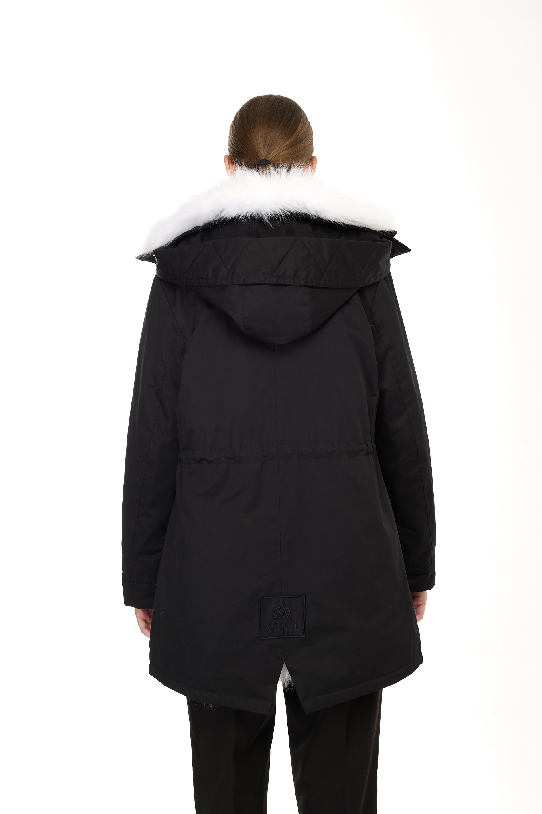 Elegant White Parka with high neck and removable fur vest
