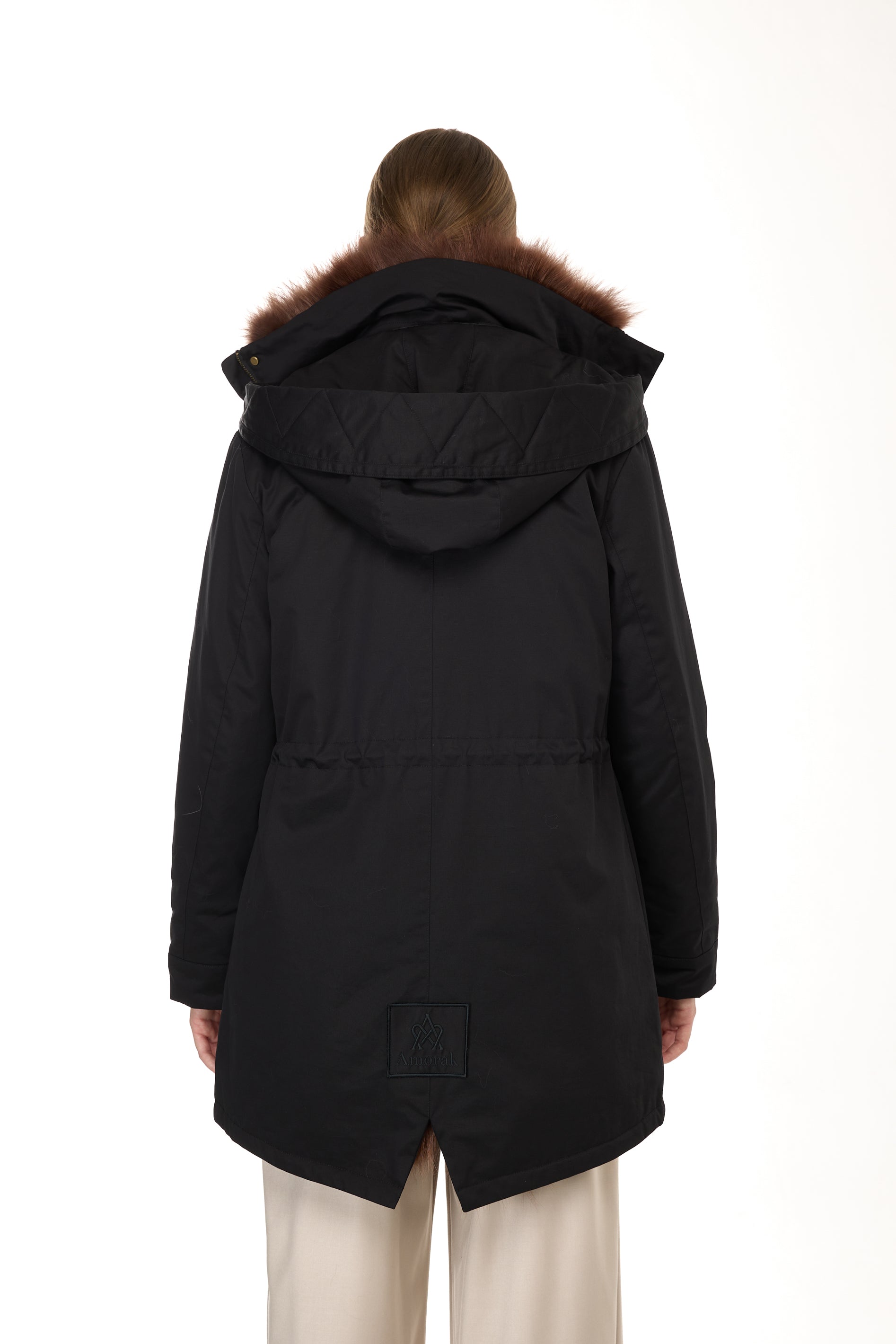 Elegant Brown Parka with high neck and removable fur vest