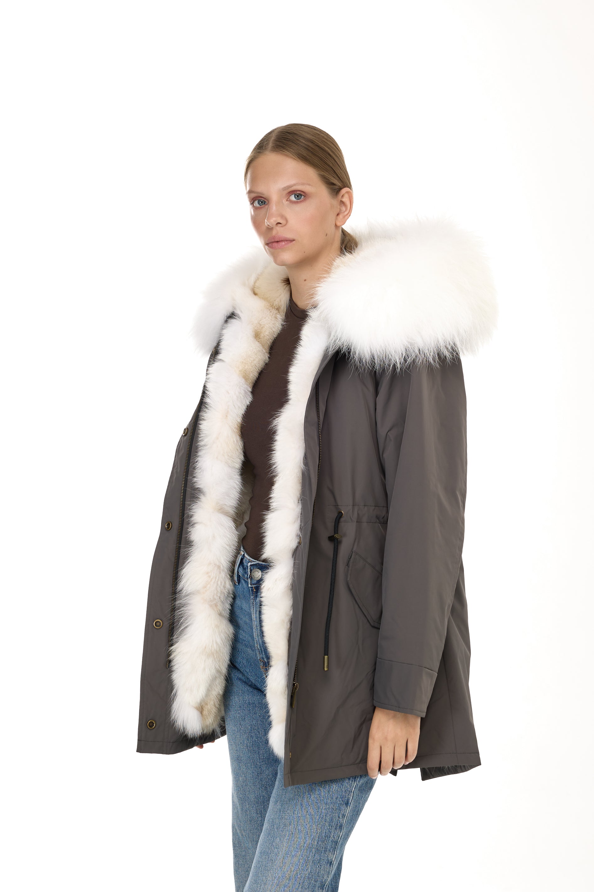 Park Long Urban White in Waterproof Cotton Mixed With Coyote vest